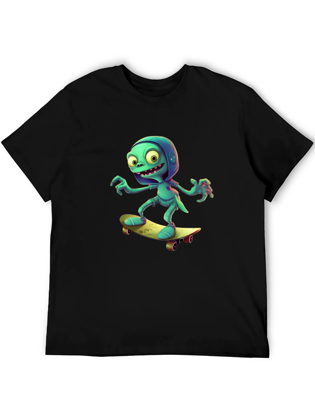 Cartoon Alien Skateboard Black Tee
