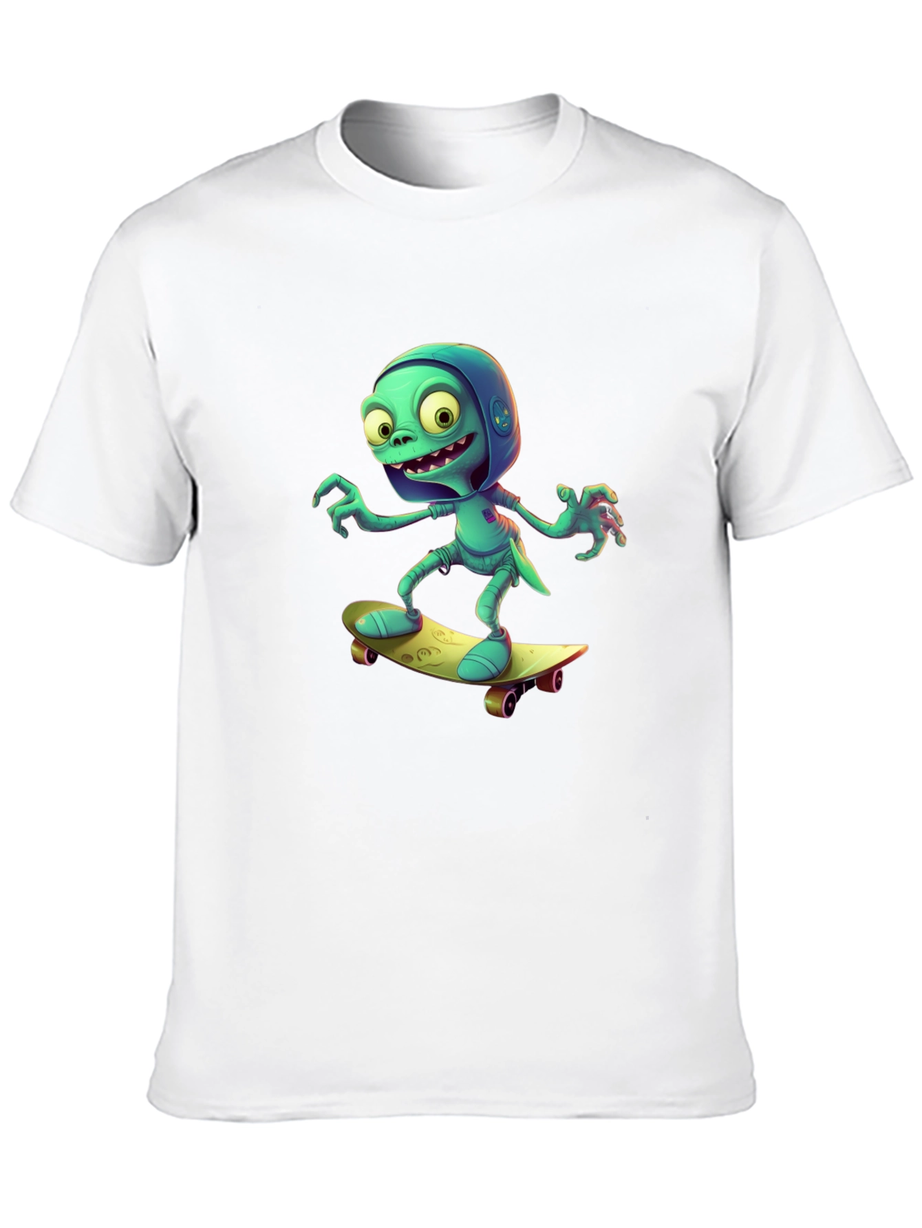 Cartoon Alien Skateboard Black Tee