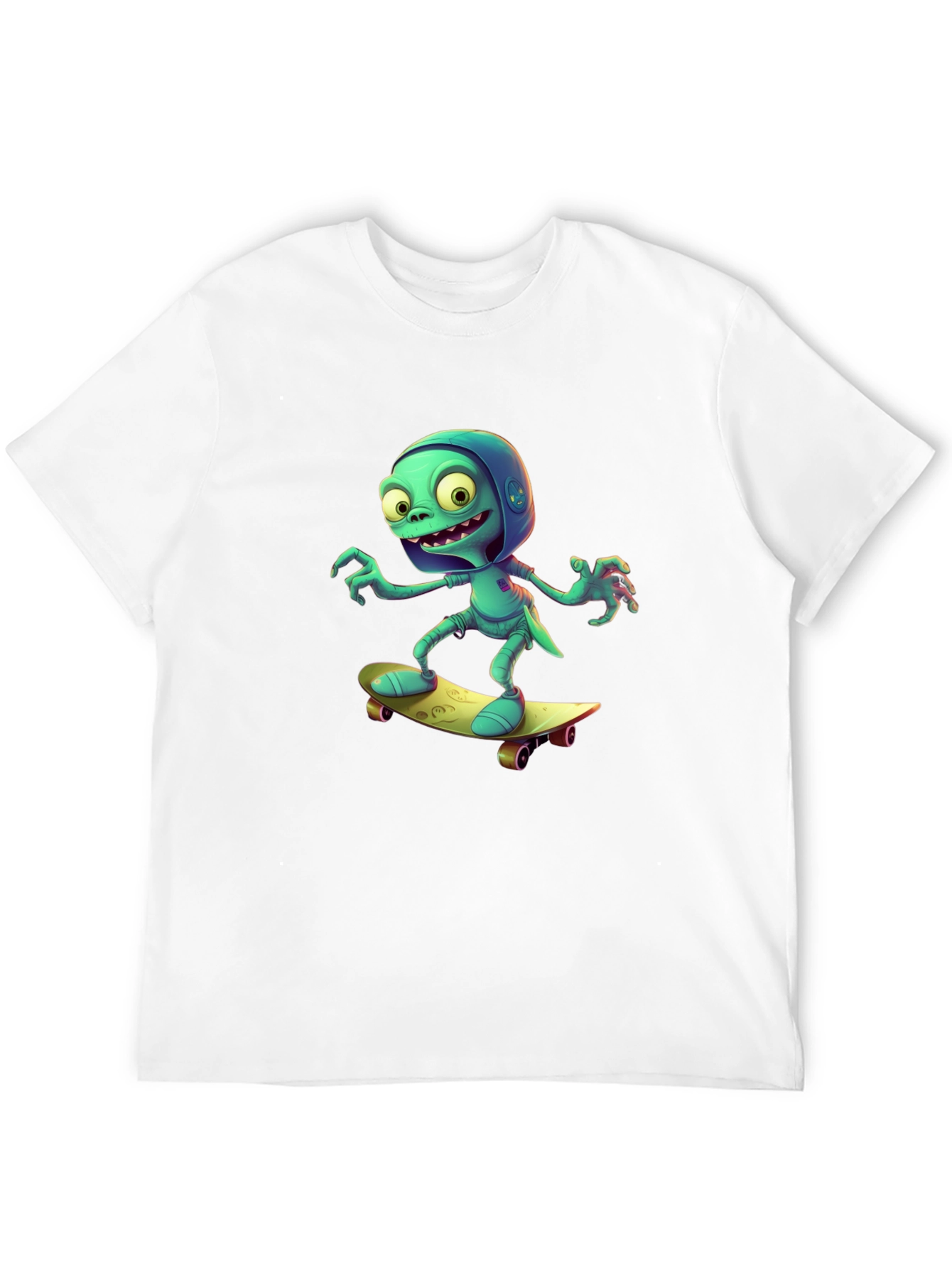Cartoon Alien Skateboard Black Tee