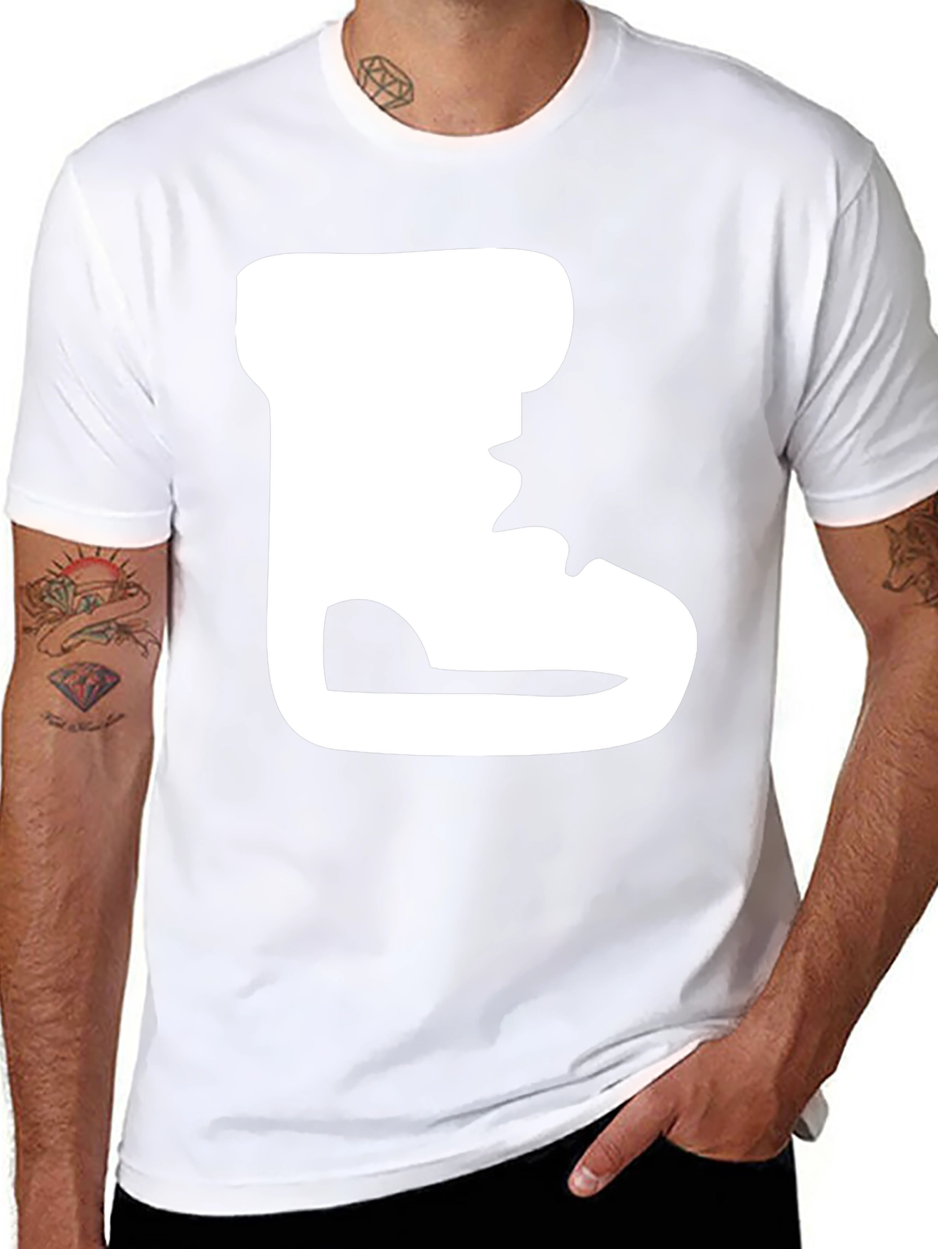 Black T-Shirt with White Boot Print