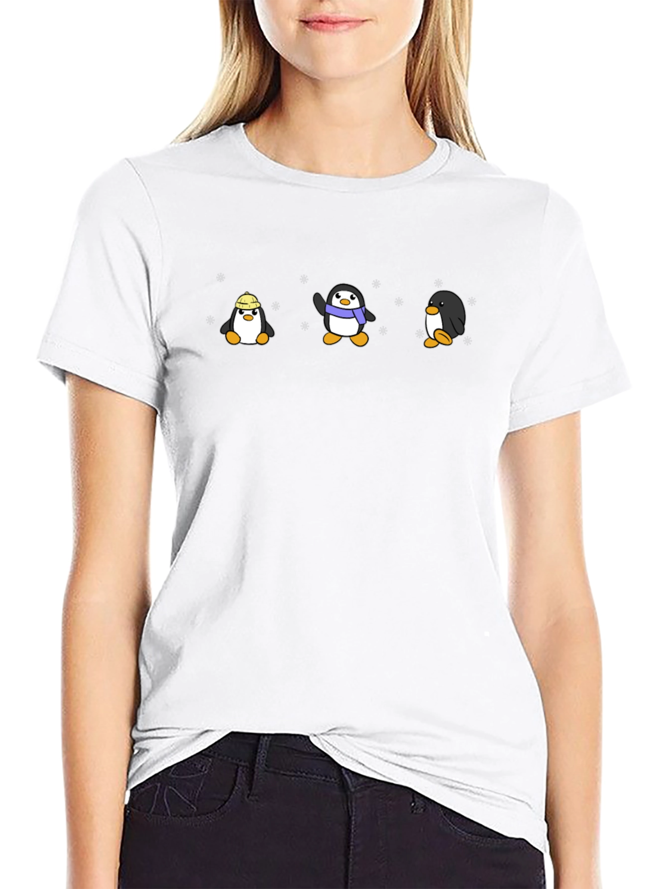 Penguin Cartoon Graphic Print Black T-Shirt