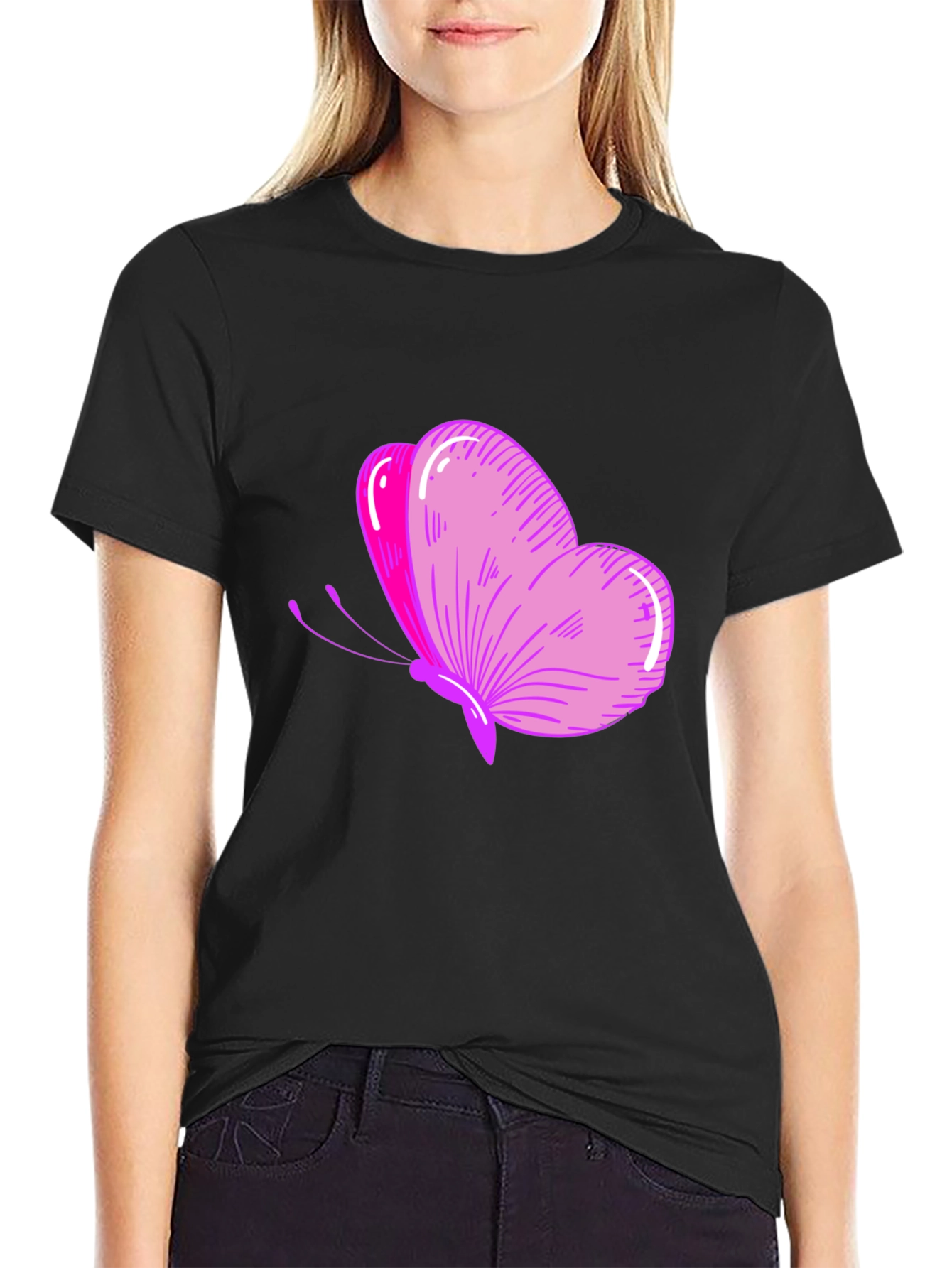 Butterfly Graphic Tee - Stylish Black T-Shirt