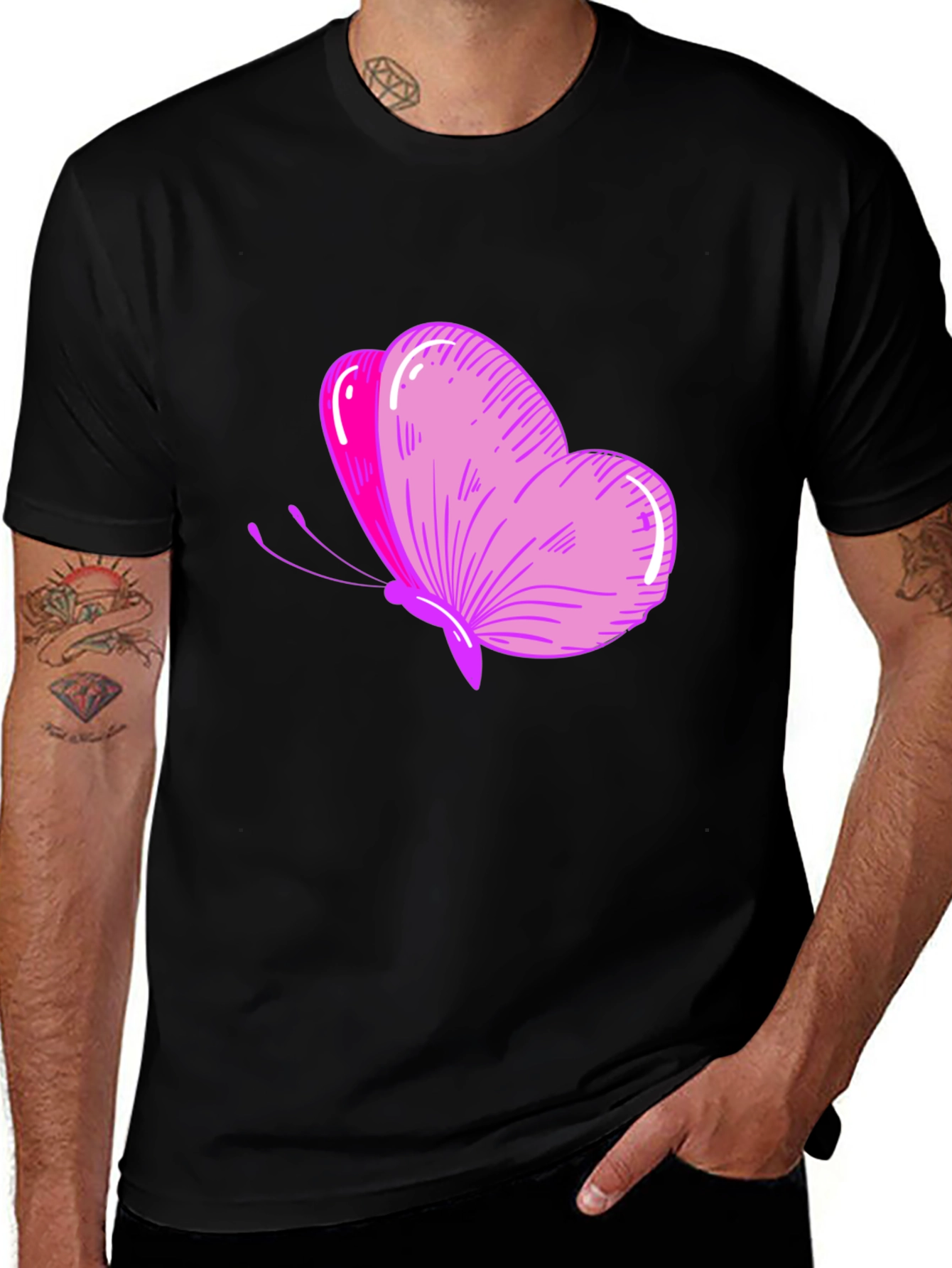 Butterfly Graphic Tee - Stylish Black T-Shirt