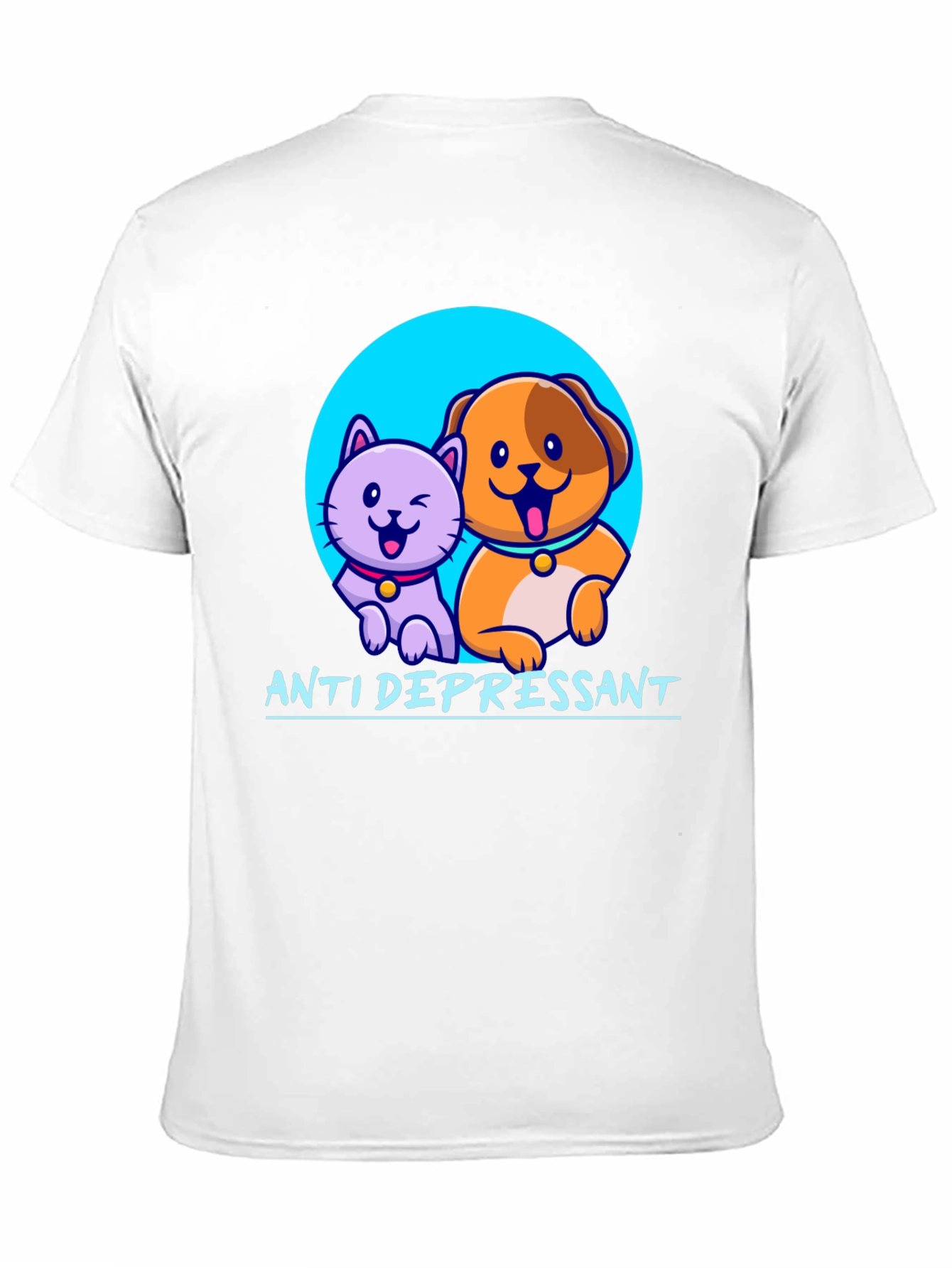 Anti Depressant Cat and Dog Graphic T-Shirt
