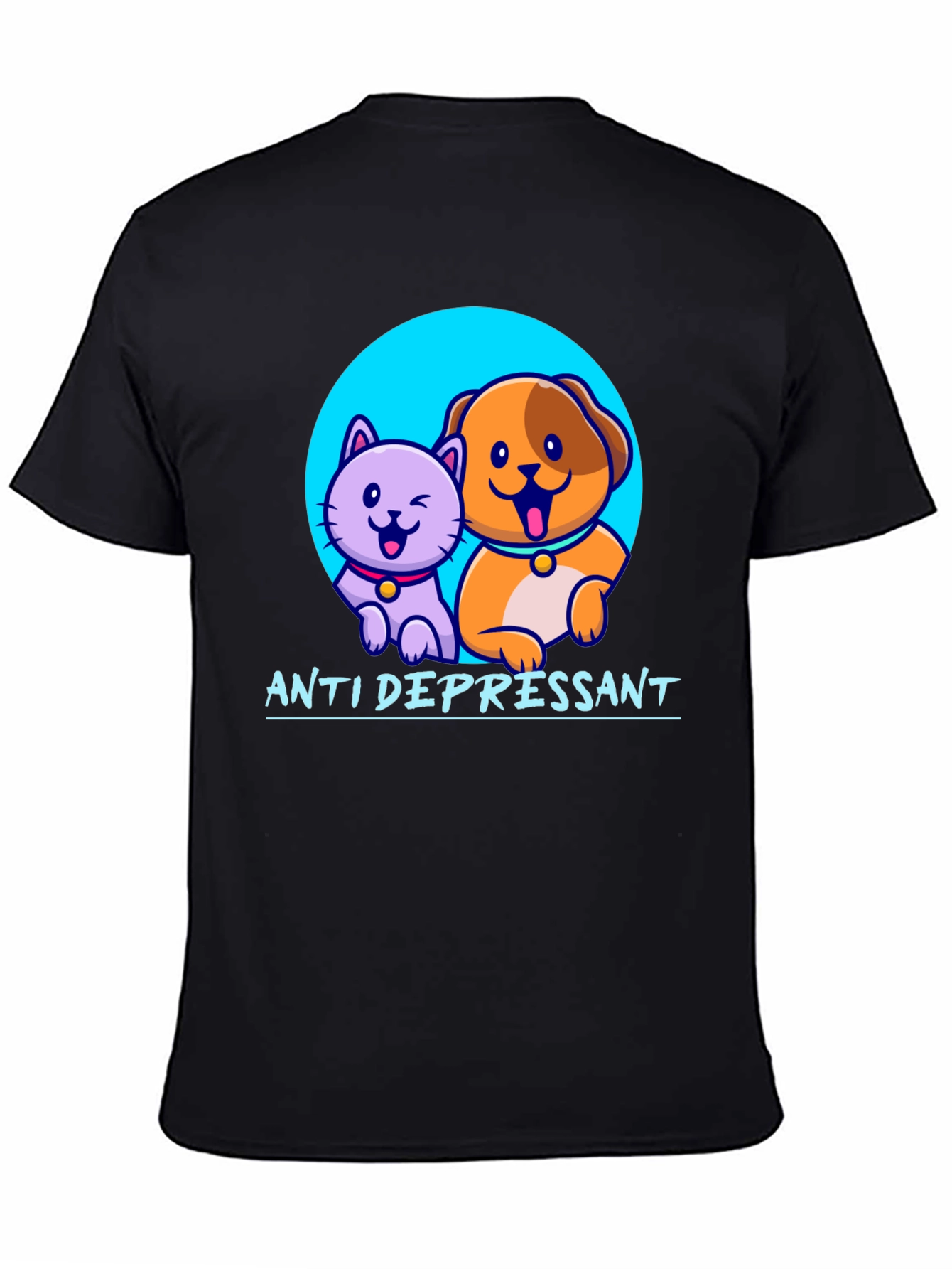 Anti Depressant Cat and Dog Graphic T-Shirt
