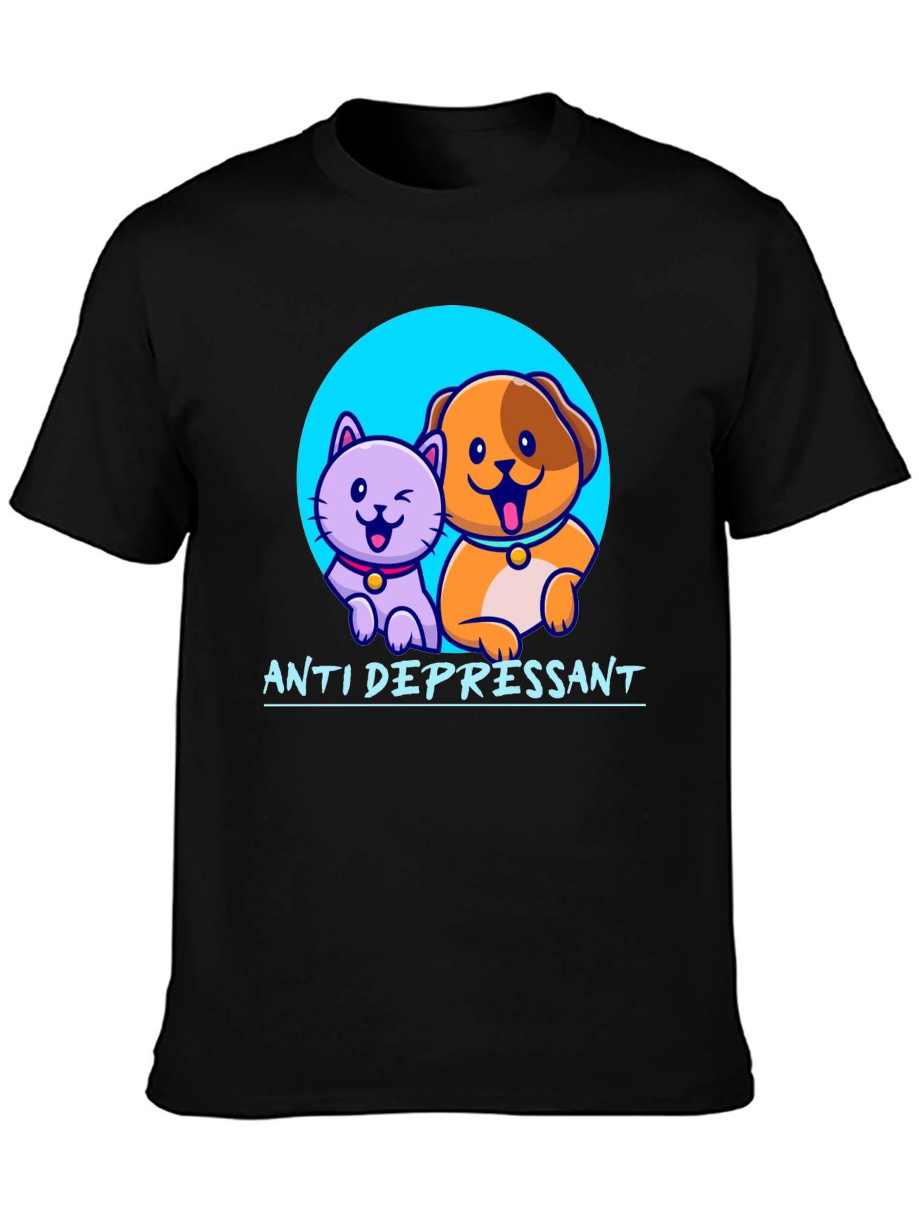 Anti Depressant Cat and Dog Graphic T-Shirt