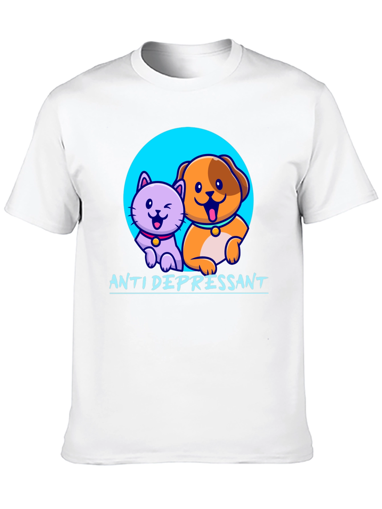 Anti Depressant Cat and Dog Graphic T-Shirt