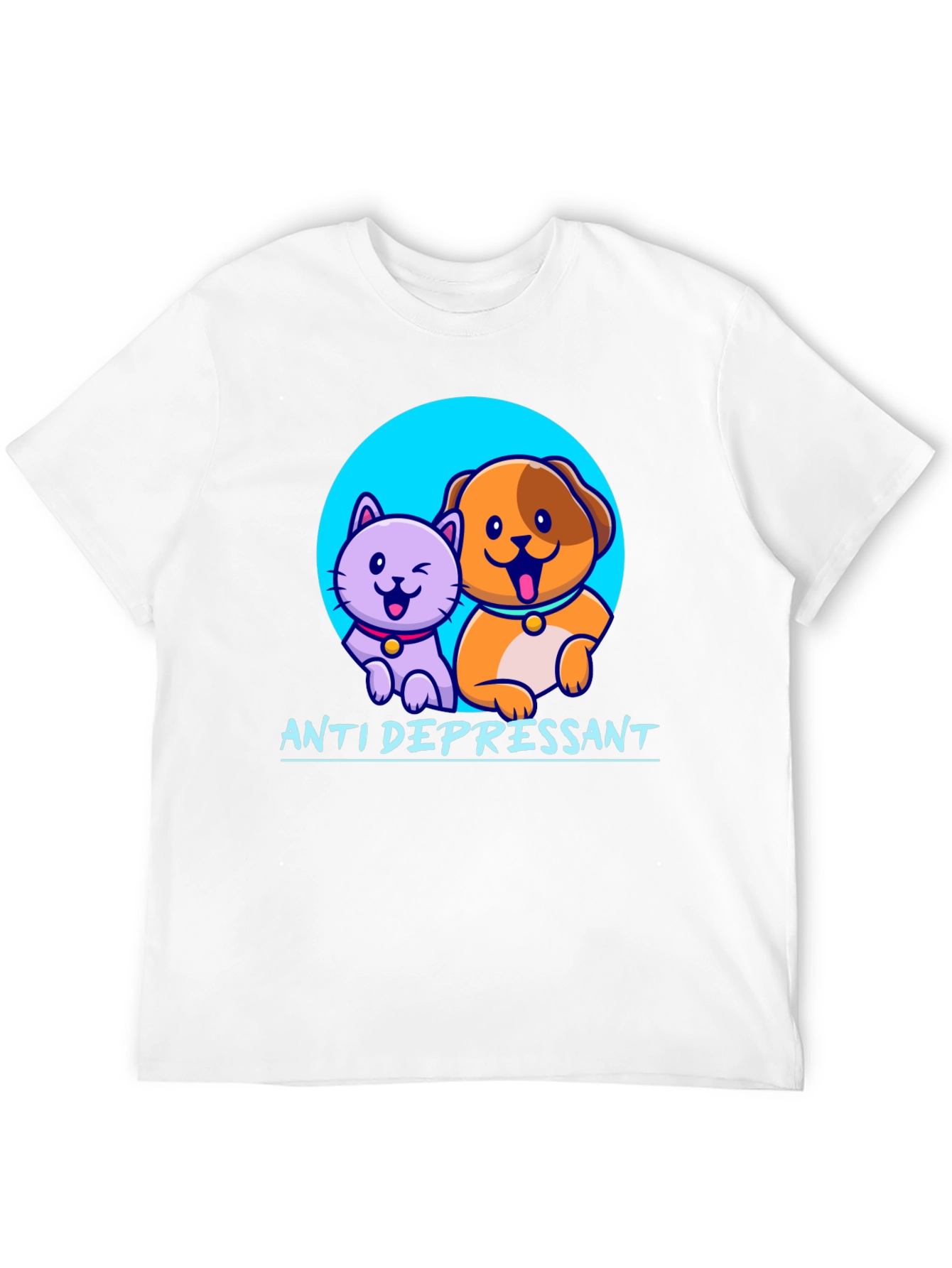 Anti Depressant Cat and Dog Graphic T-Shirt