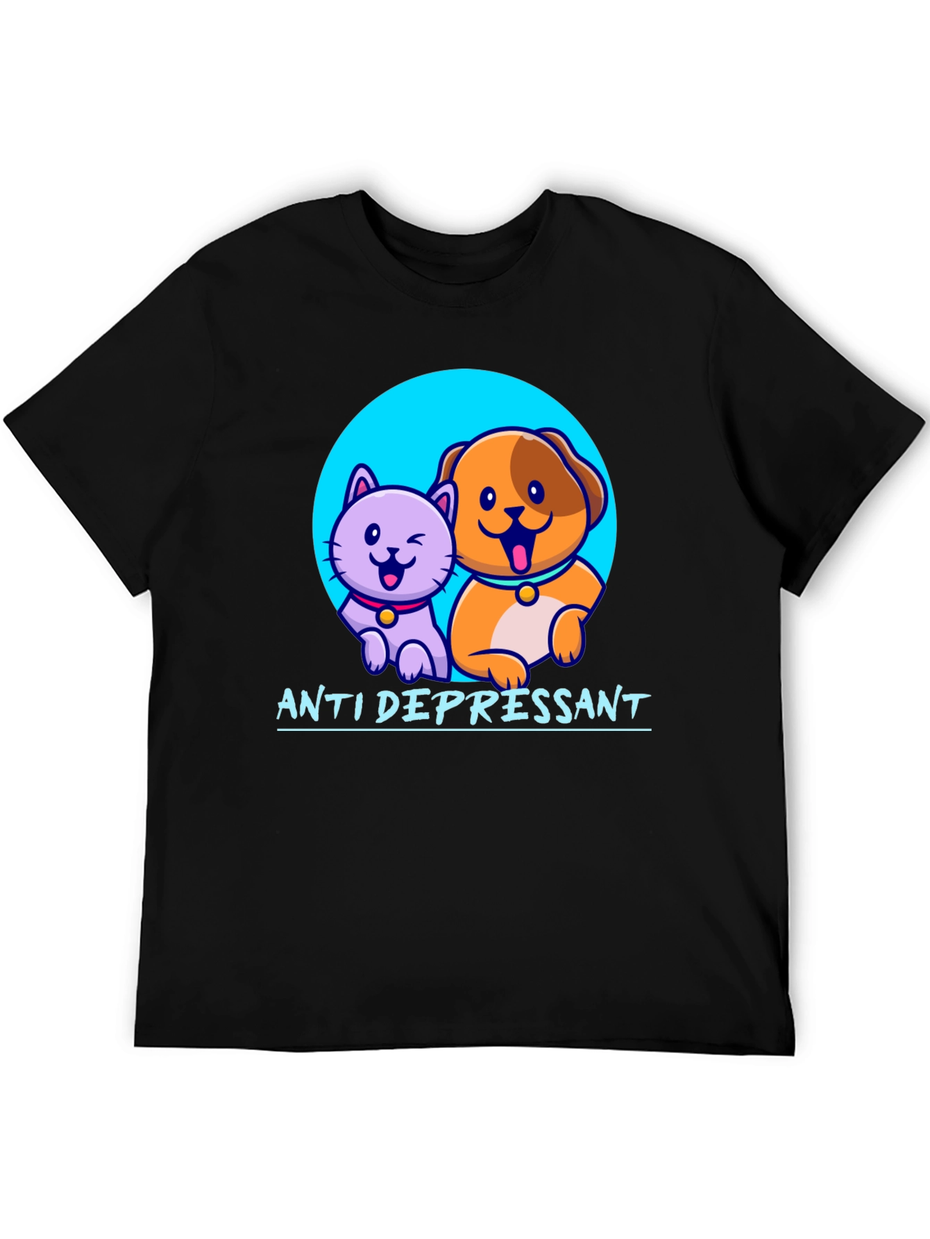 Anti Depressant Cat and Dog Graphic T-Shirt