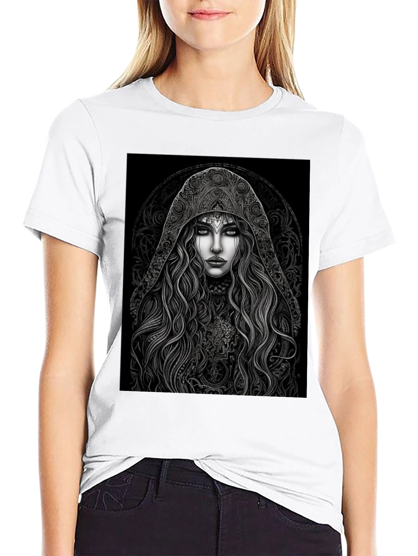 Mystic Maiden Graphic Tee - Black Cotton Blend