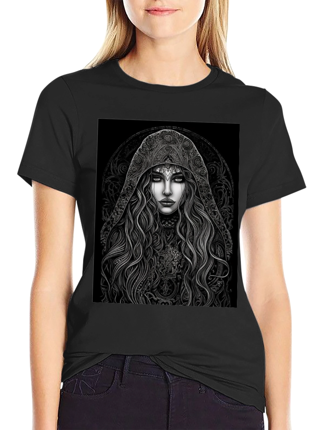 Mystic Maiden Graphic Tee - Black Cotton Blend
