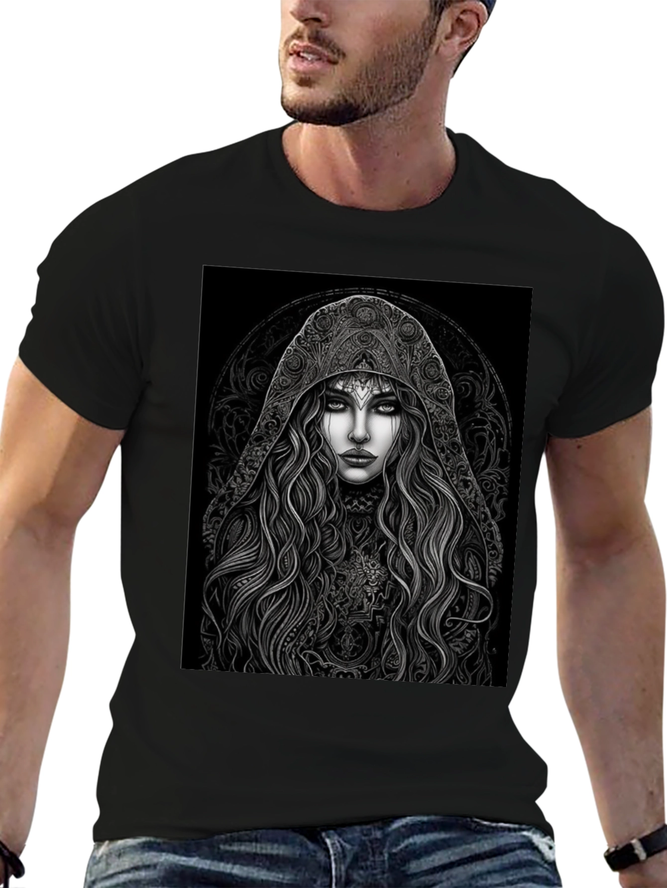 Mystic Maiden Graphic Tee - Black Cotton Blend