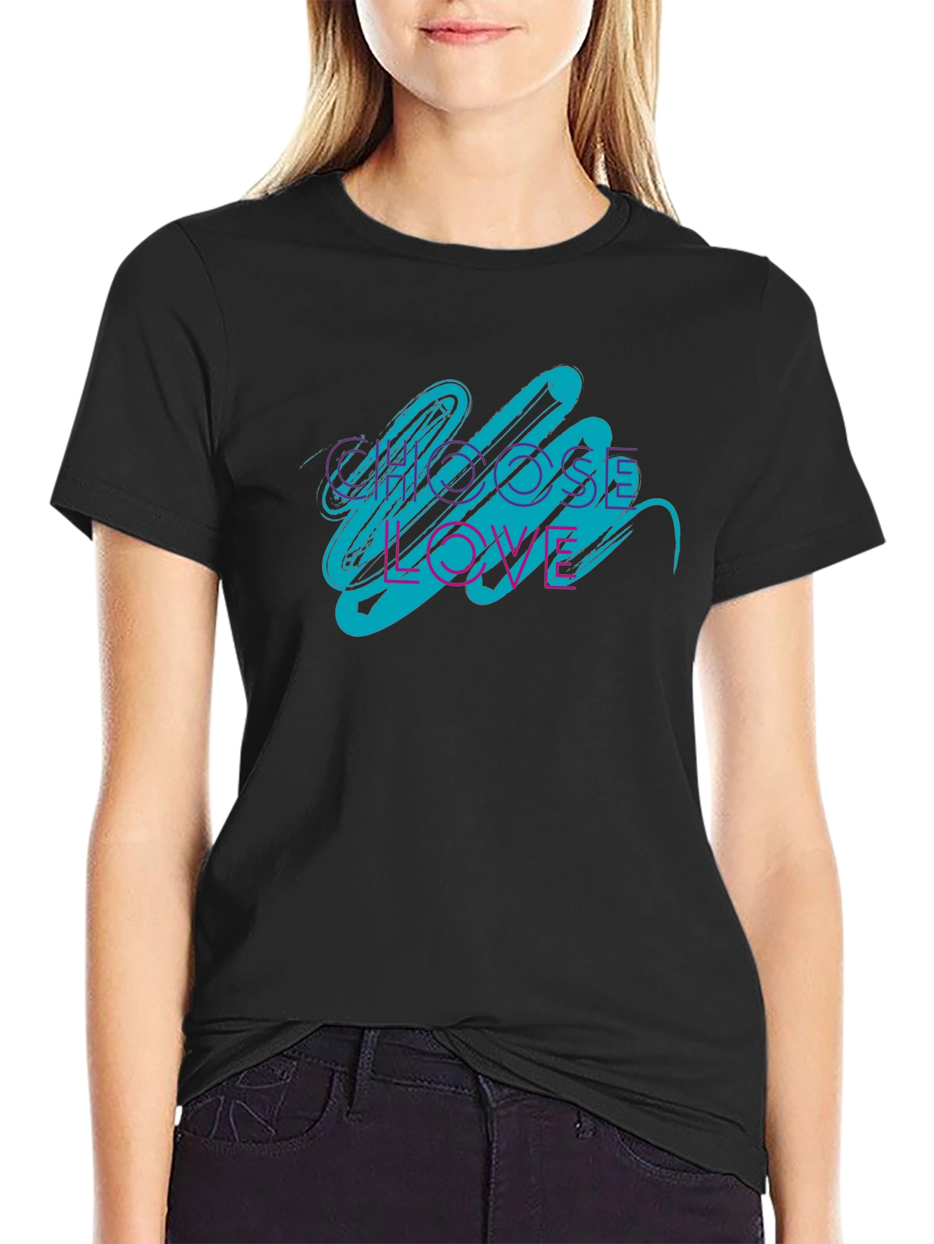 Choose Love Graphic Tee - Black Crew Neck Shirt