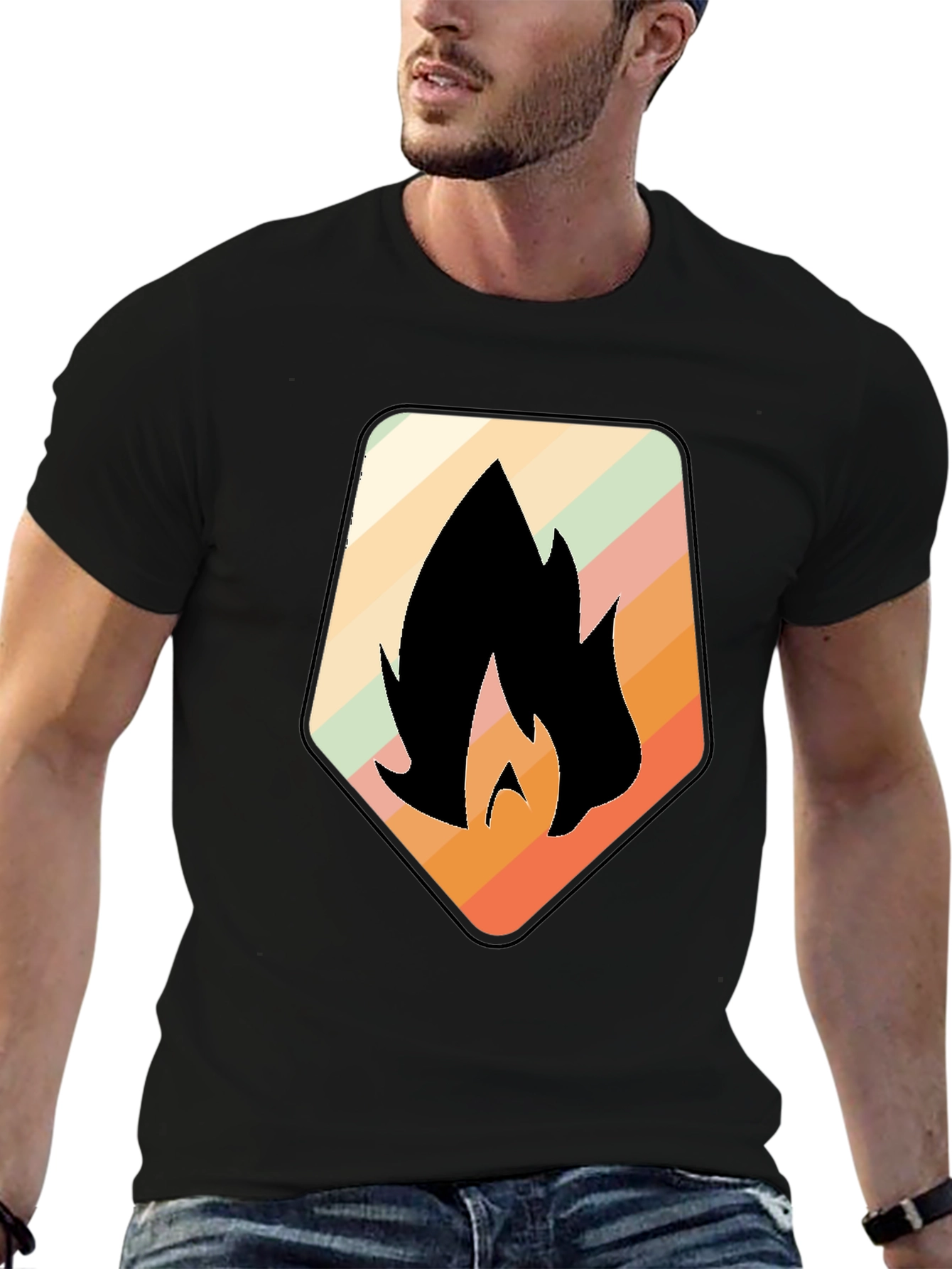 Retro Flame Graphic Black T-Shirt