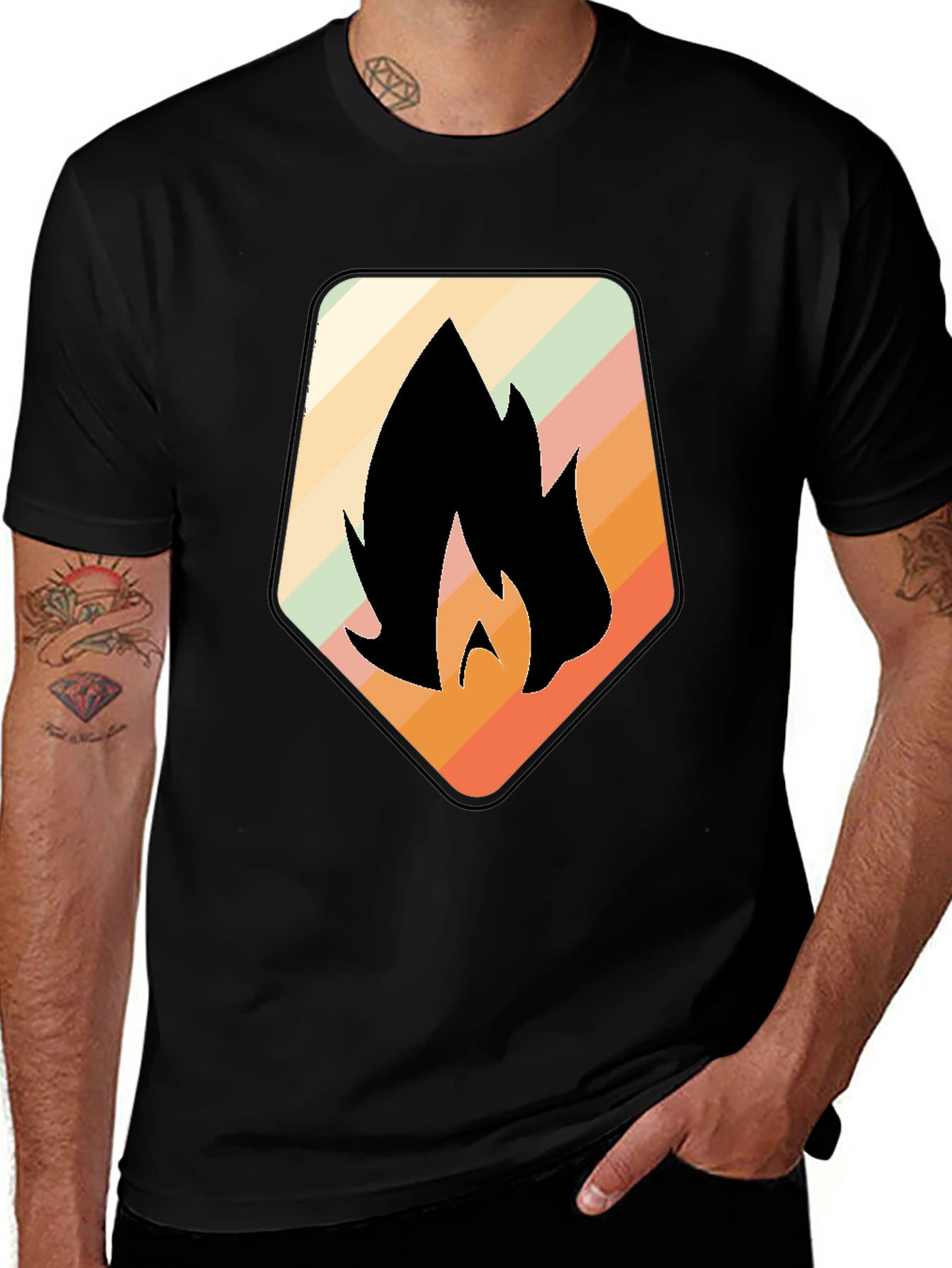Retro Flame Graphic Black T-Shirt