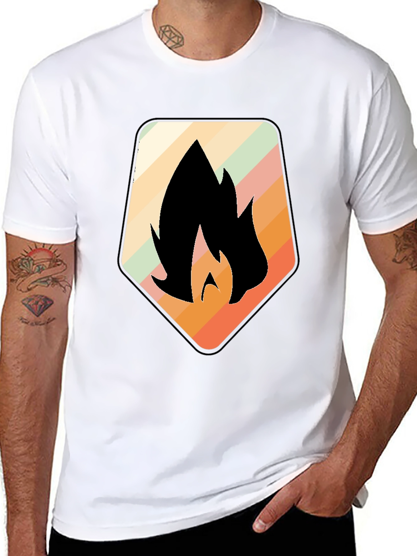 Retro Flame Graphic Black T-Shirt