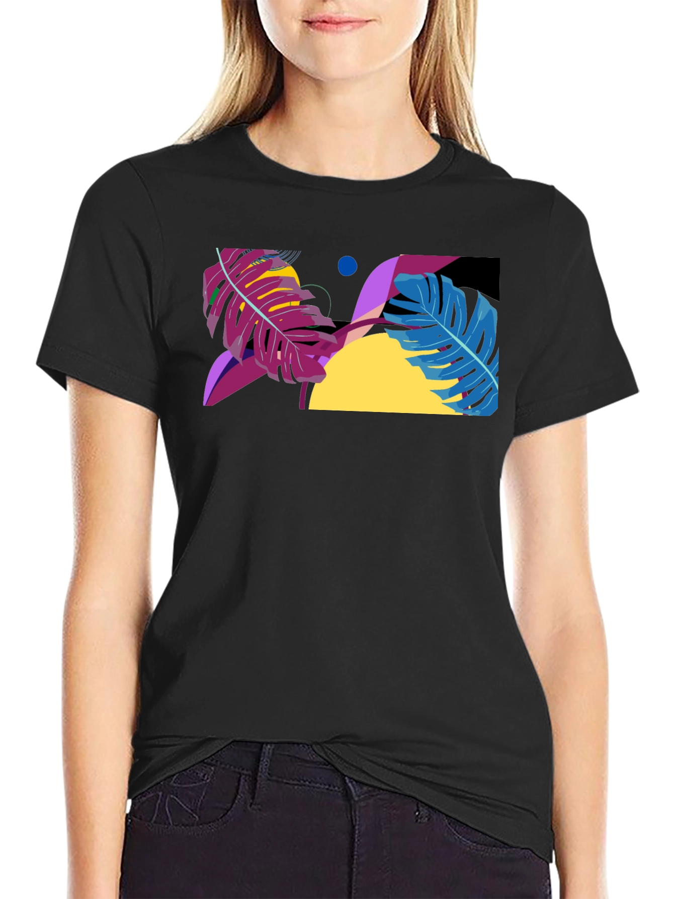 Abstract Leaf Graphic Black T-Shirt