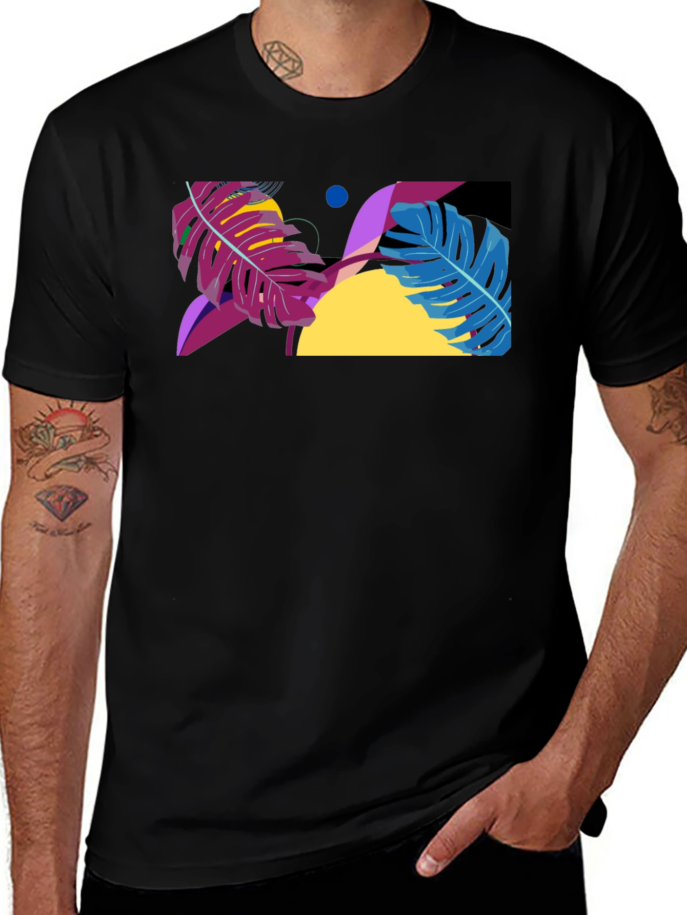 Abstract Leaf Graphic Black T-Shirt