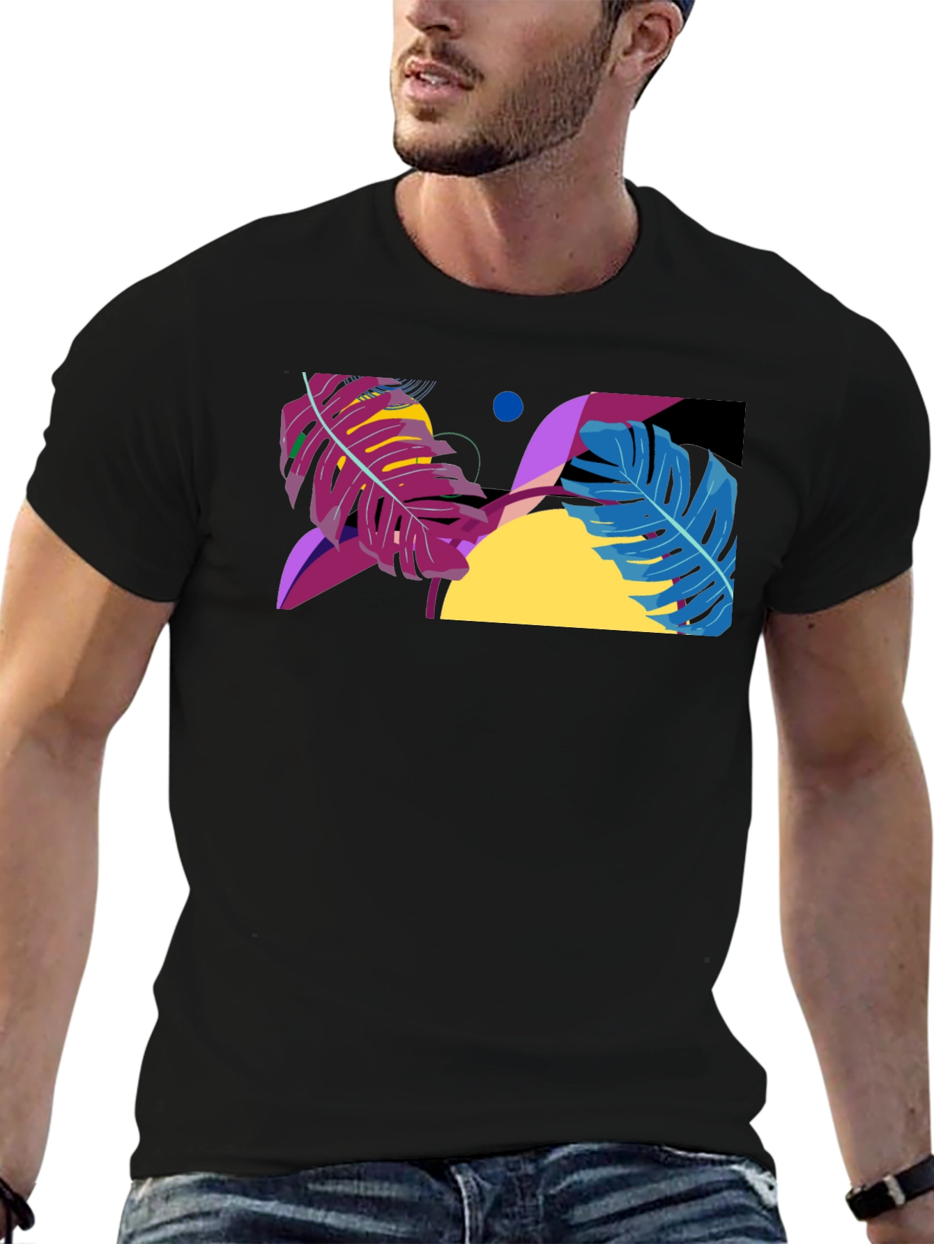 Abstract Leaf Graphic Black T-Shirt