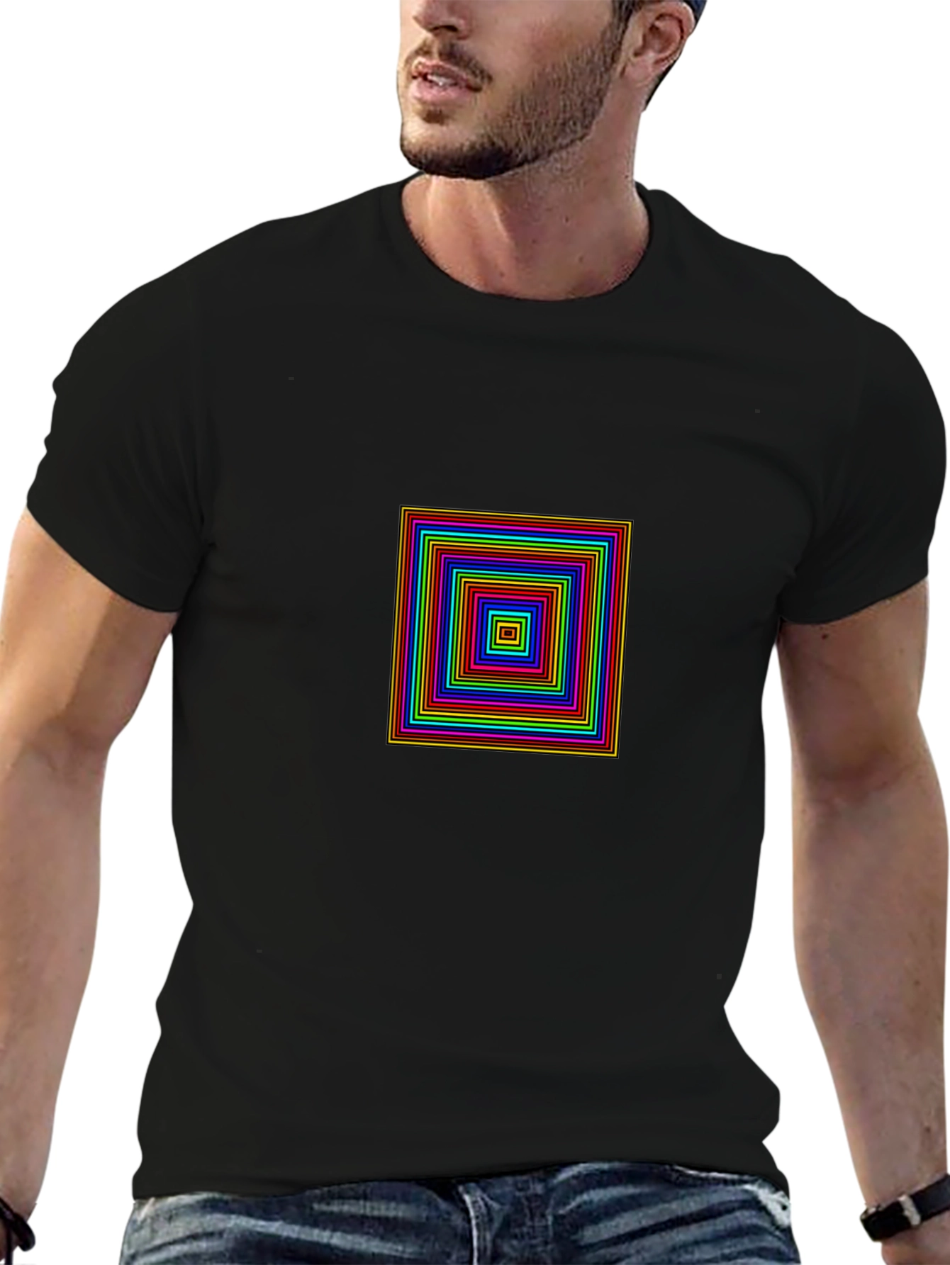Geometric Square Design Black T-Shirt