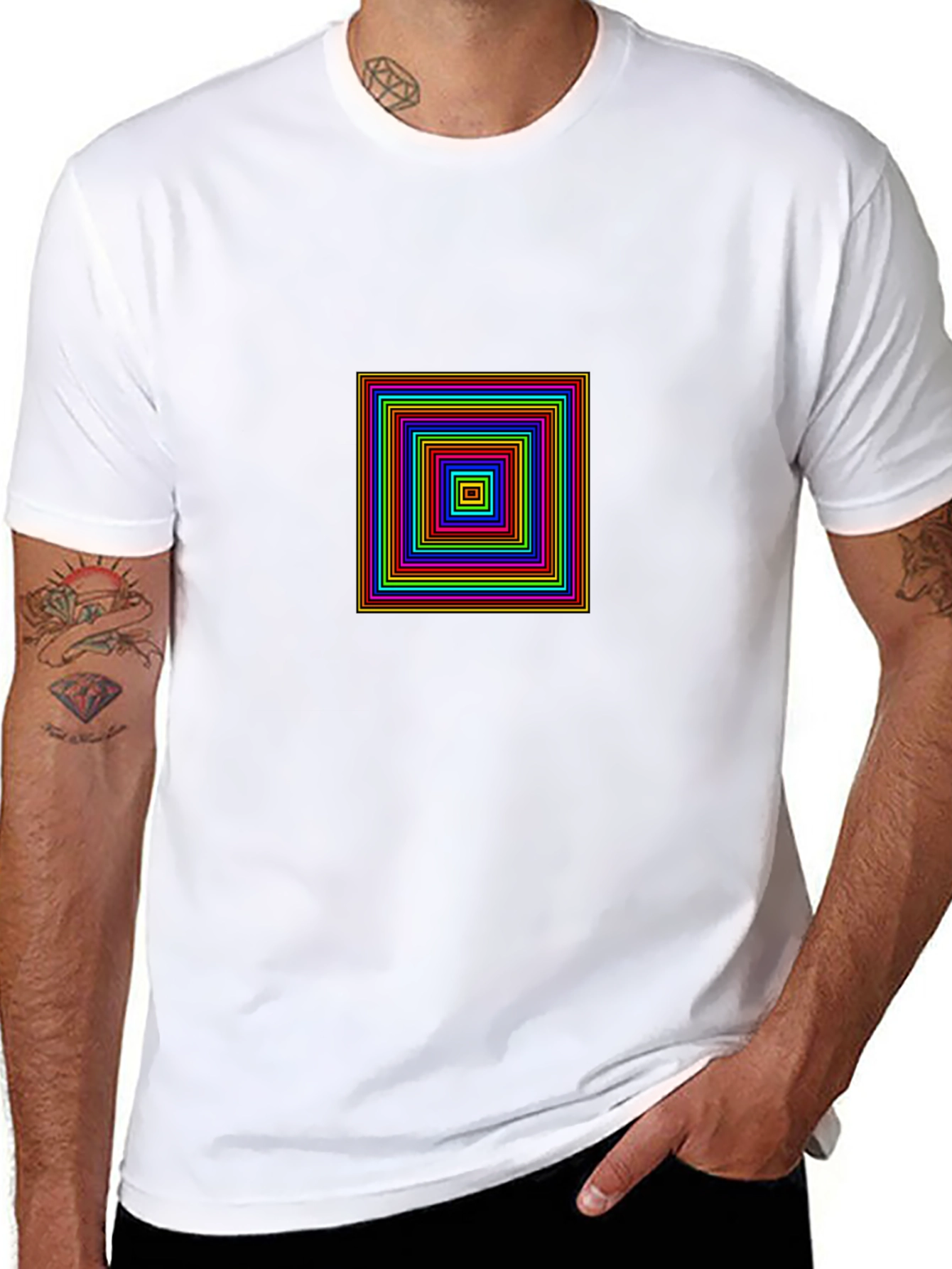 Geometric Square Design Black T-Shirt