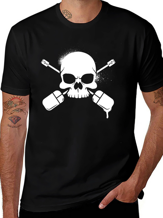 Skull & USB Mouse Black T-Shirt - Geek Tech Style