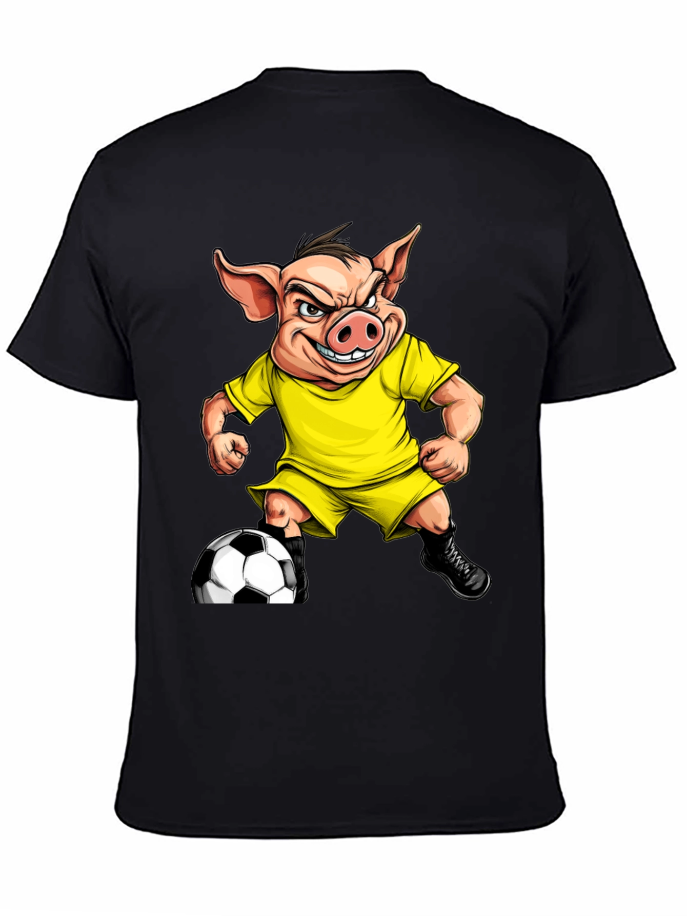 Angry Pig Soccer T-Shirt - Black Cotton