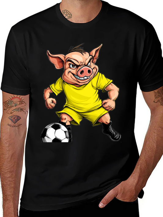 Angry Pig Soccer T-Shirt - Black Cotton