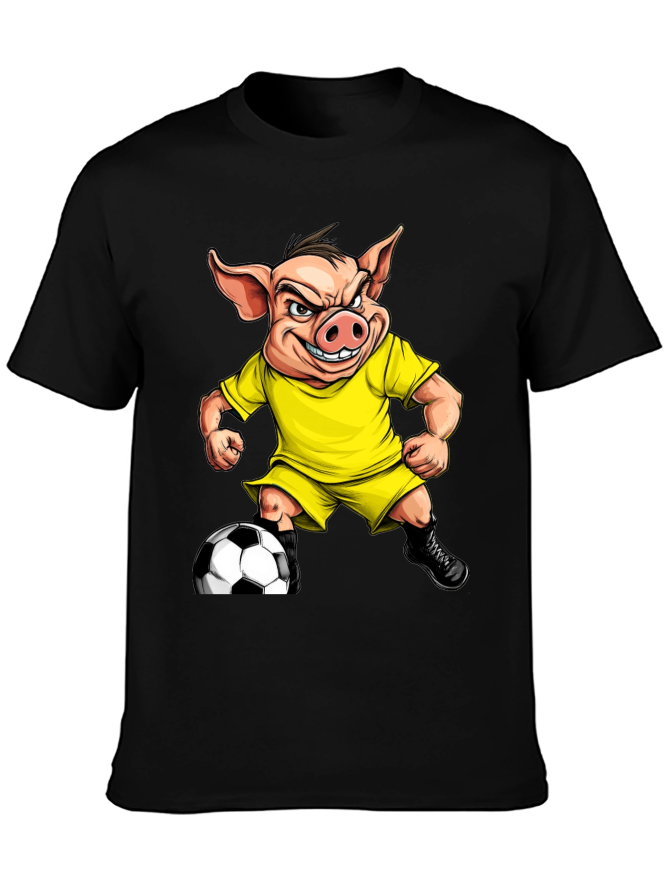 Angry Pig Soccer T-Shirt - Black Cotton