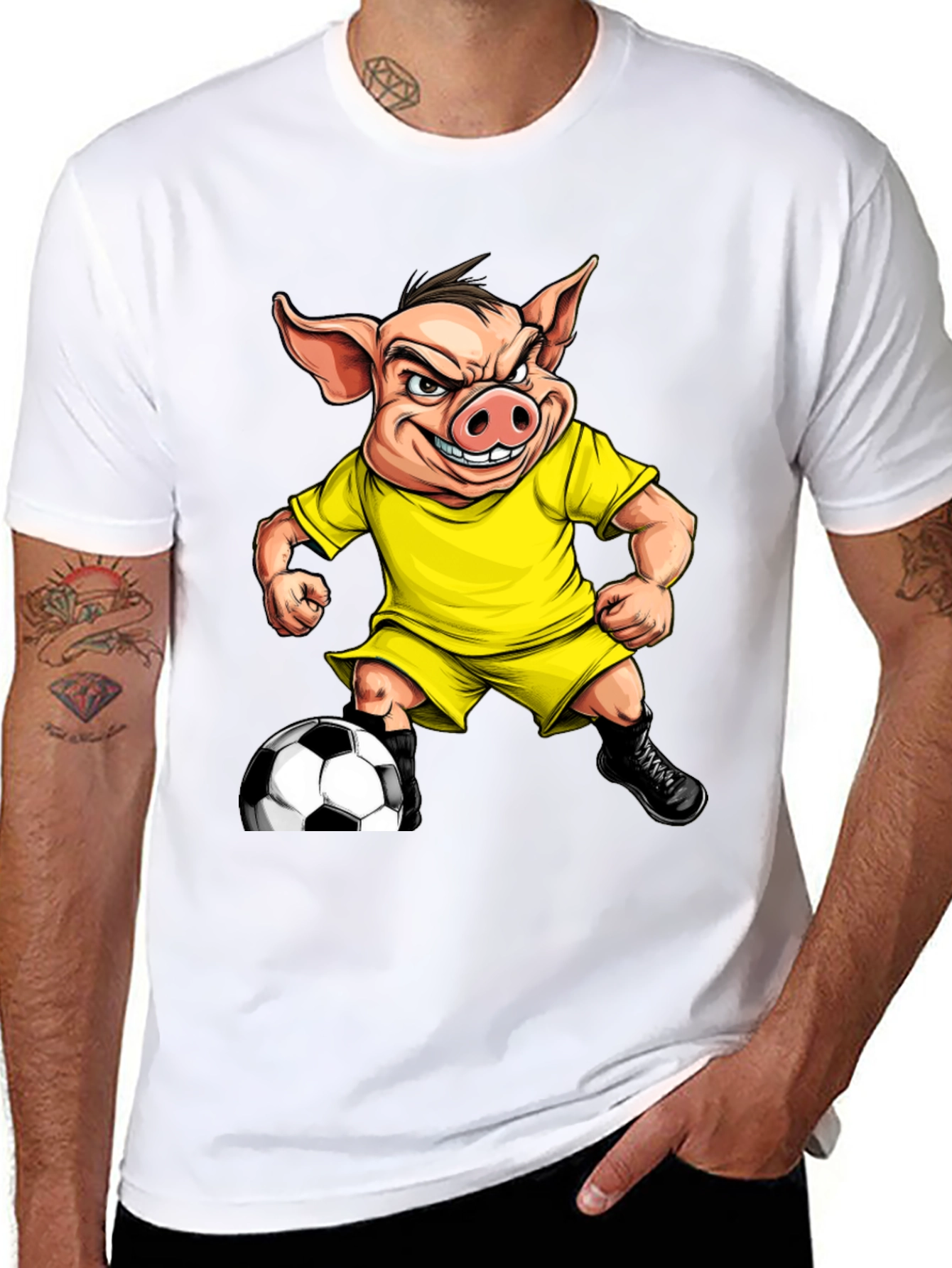 Angry Pig Soccer T-Shirt - Black Cotton
