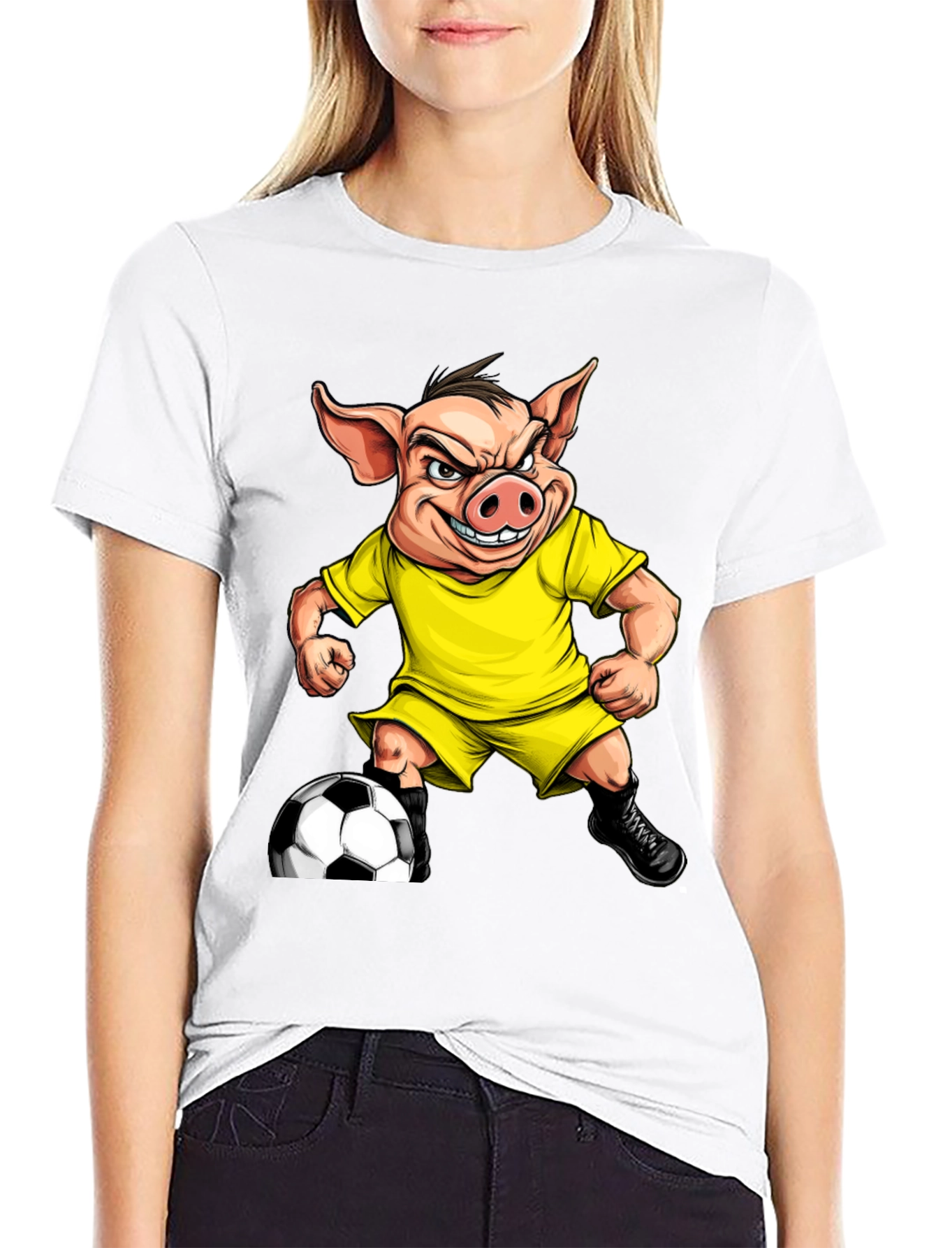 Angry Pig Soccer T-Shirt - Black Cotton