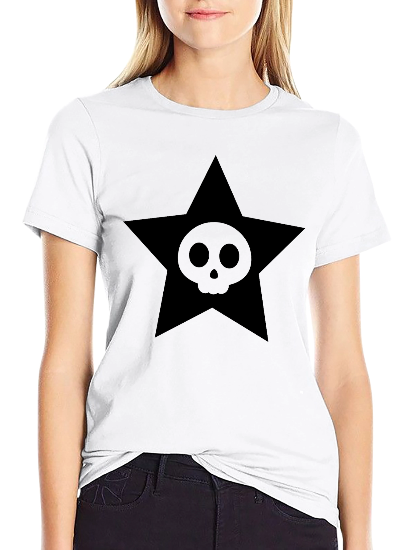 Edgy Star Skull Graphic Tee - Black