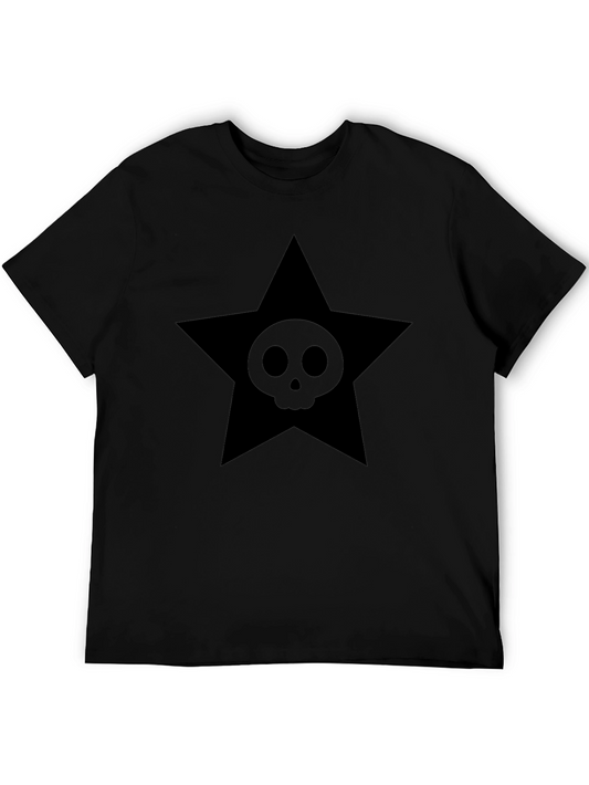 Edgy Star Skull Graphic Tee - Black
