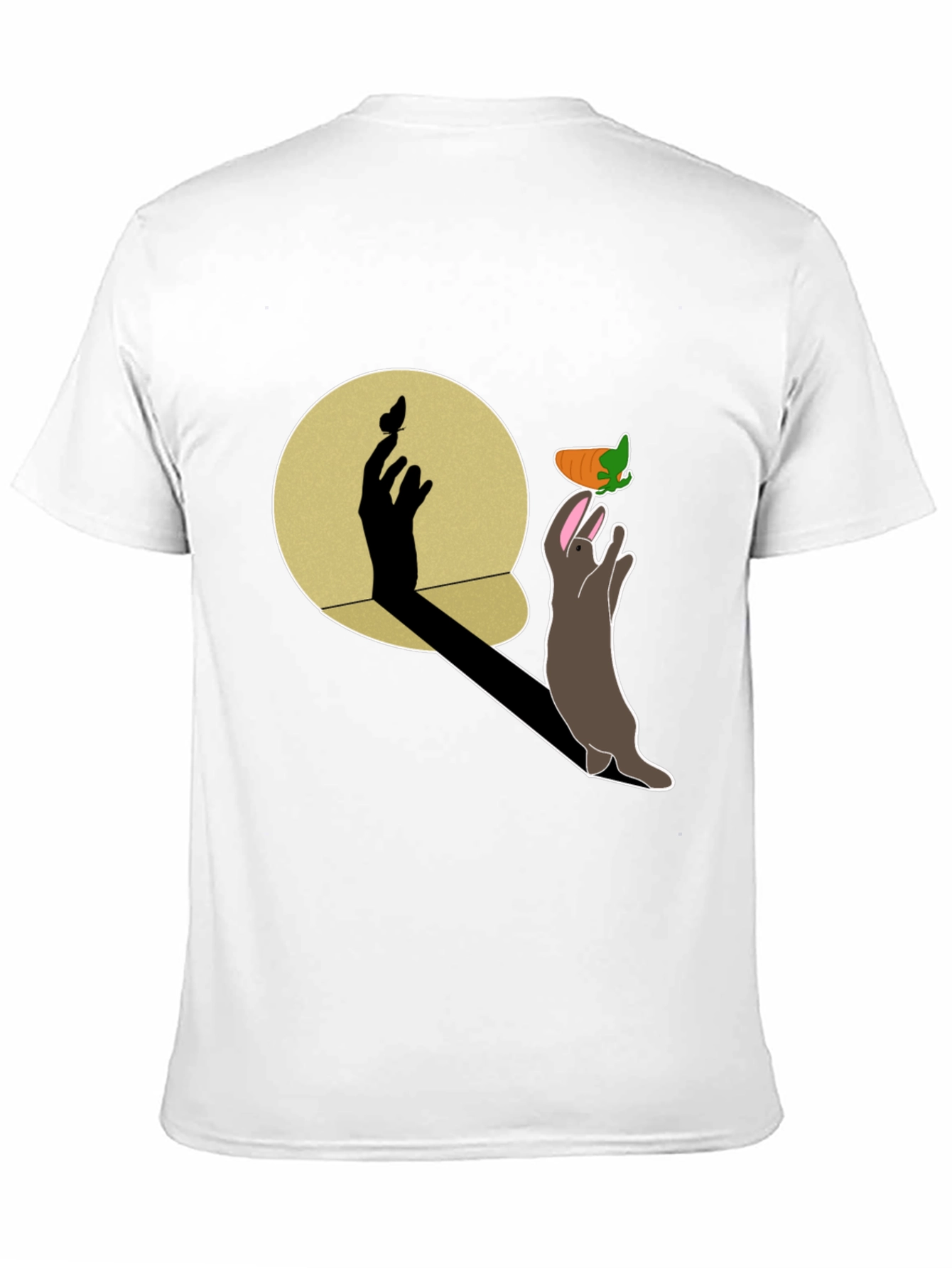 Whimsical Rabbit & Shadow Hand Carrot Black T-Shirt