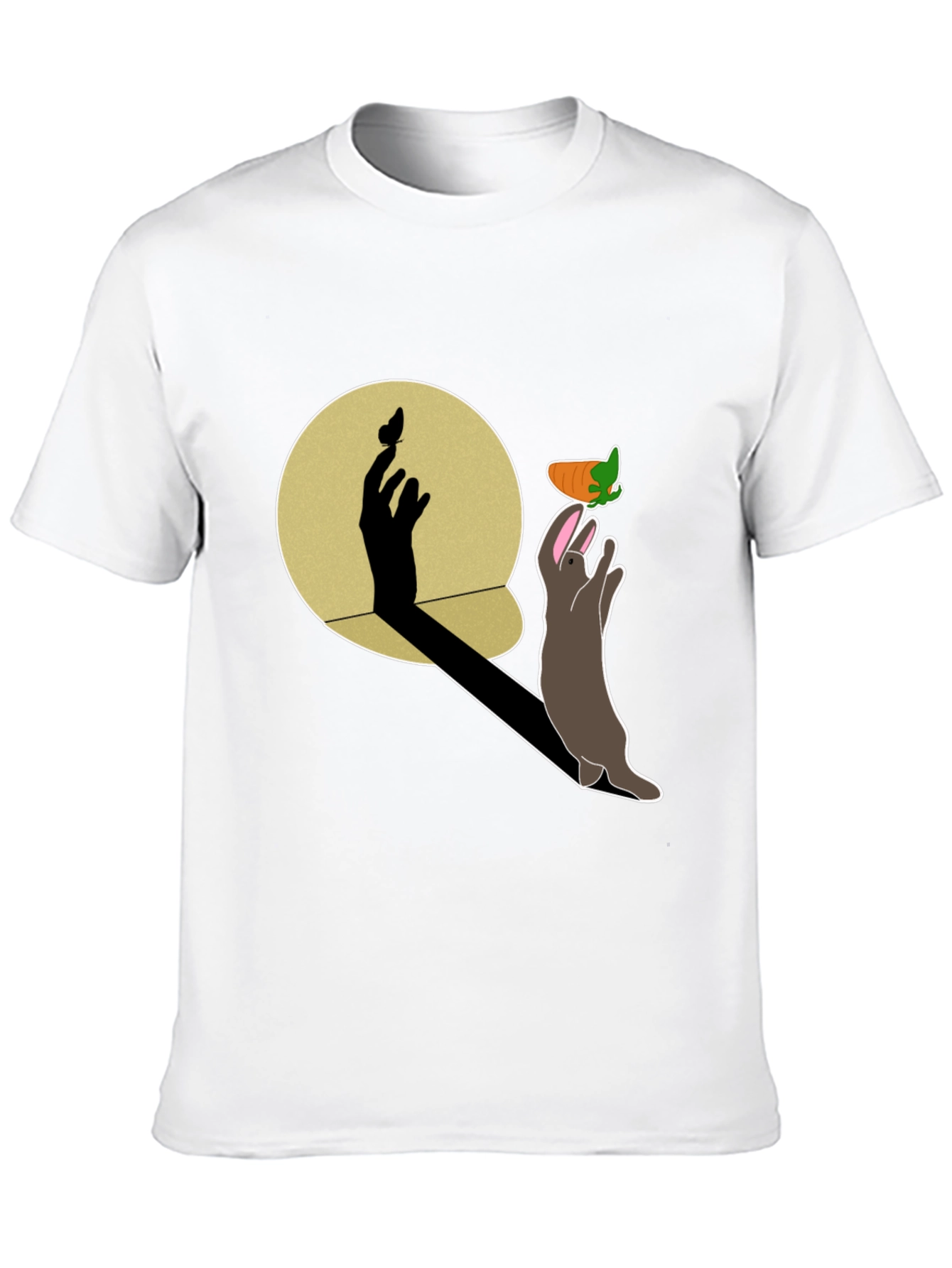 Whimsical Rabbit & Shadow Hand Carrot Black T-Shirt