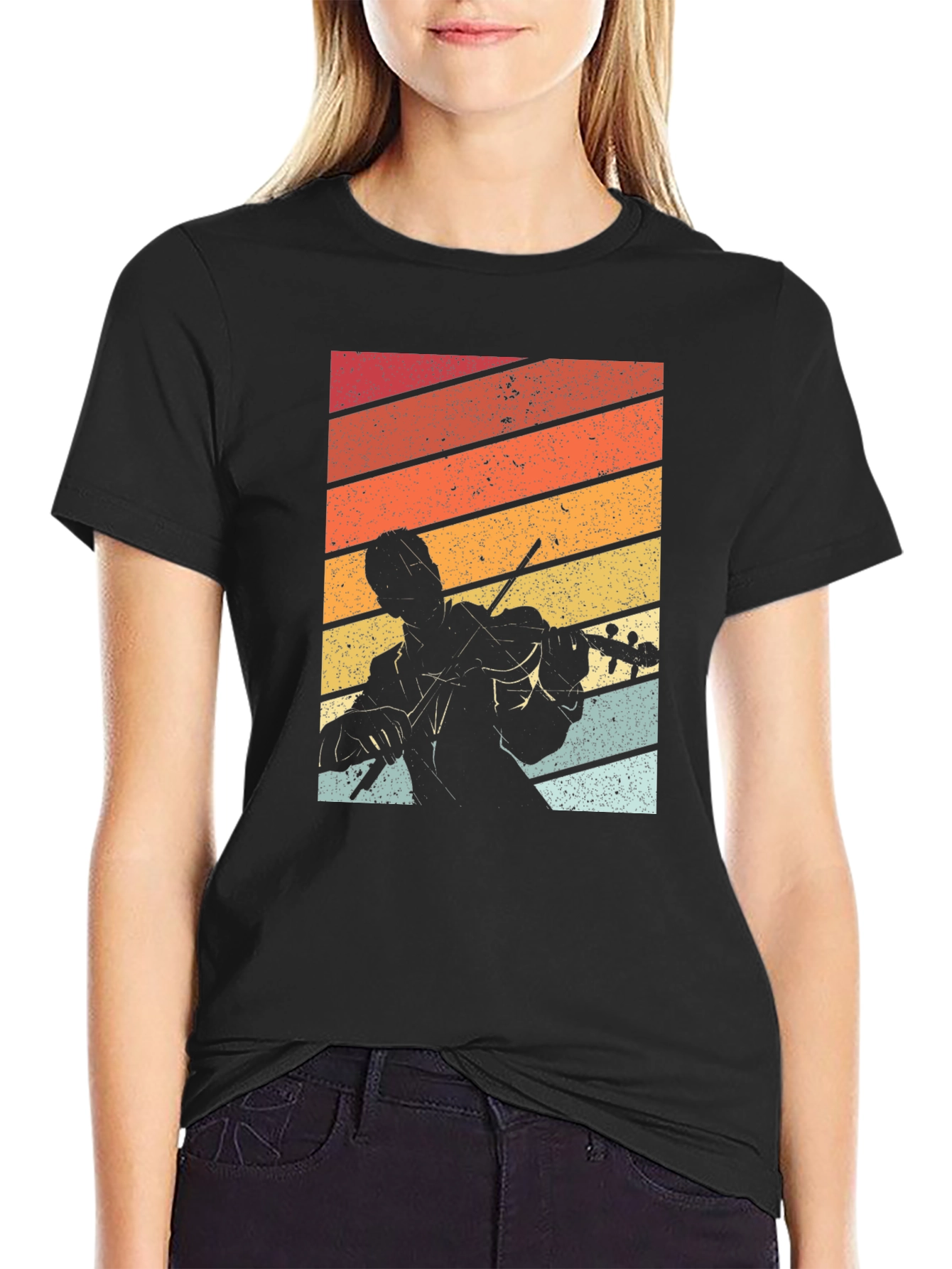 Retro Violinist Graphic Tee - Black T-Shirt