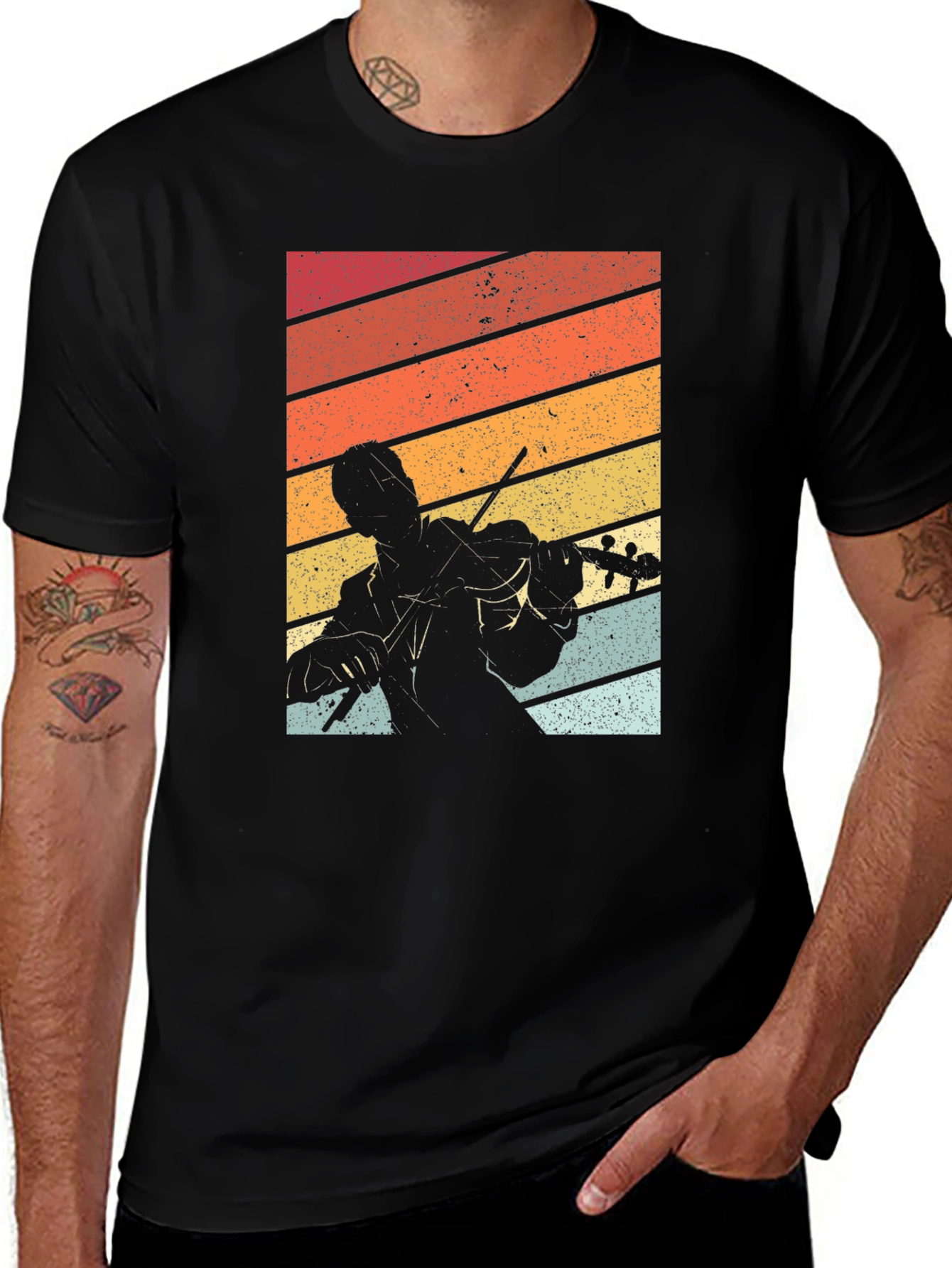 Retro Violinist Graphic Tee - Black T-Shirt
