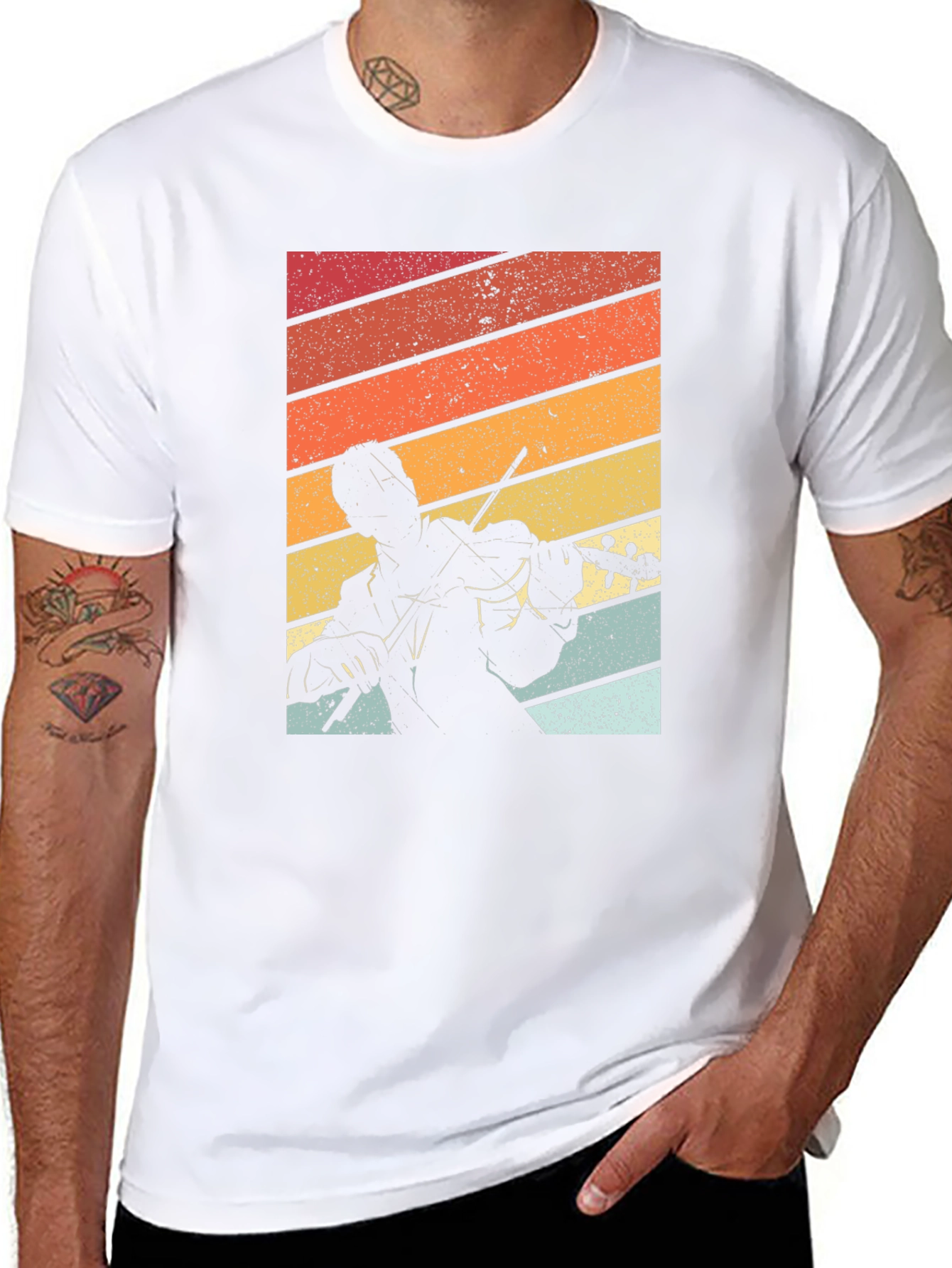 Retro Violinist Graphic Tee - Black T-Shirt