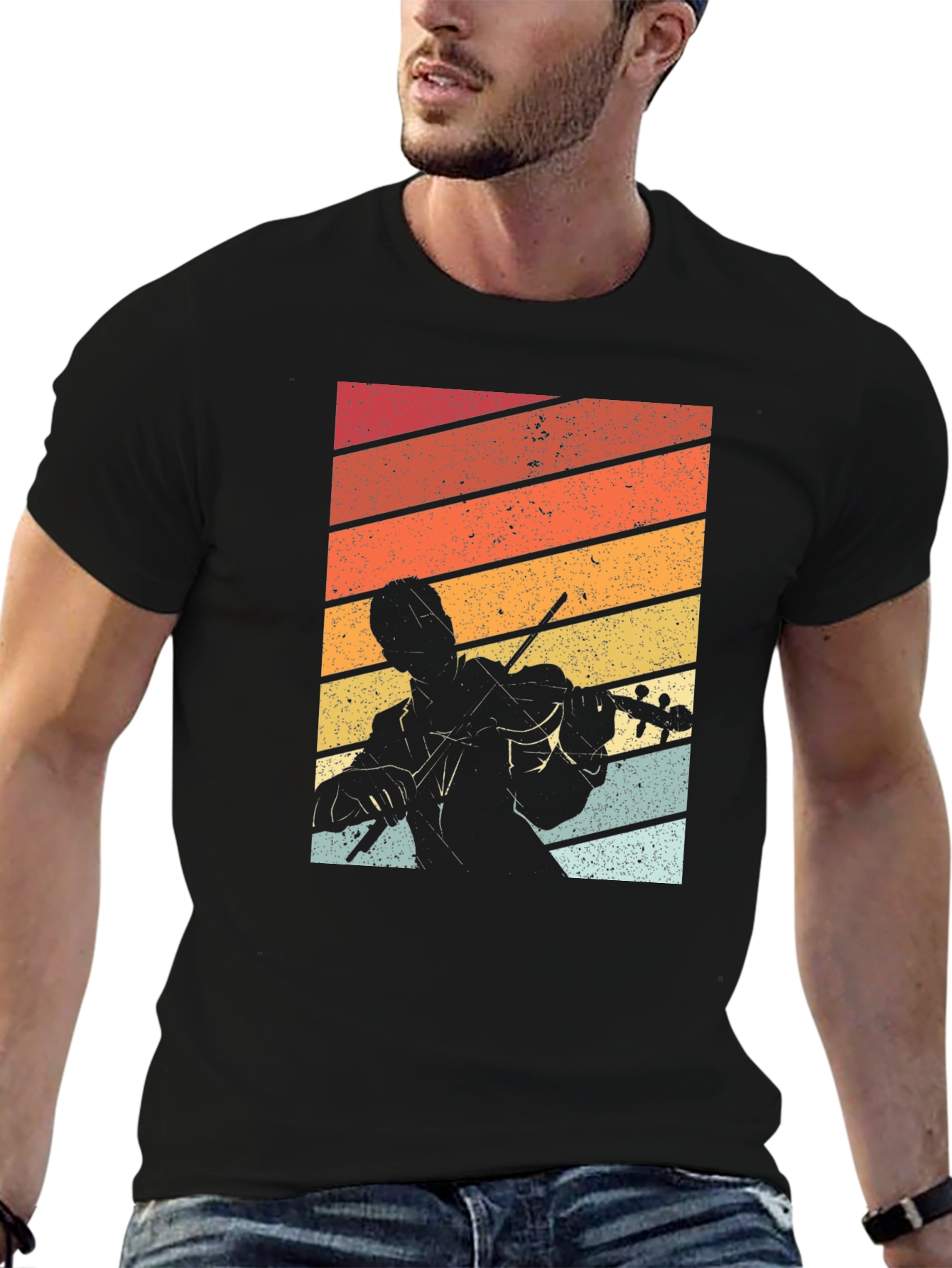 Retro Violinist Graphic Tee - Black T-Shirt