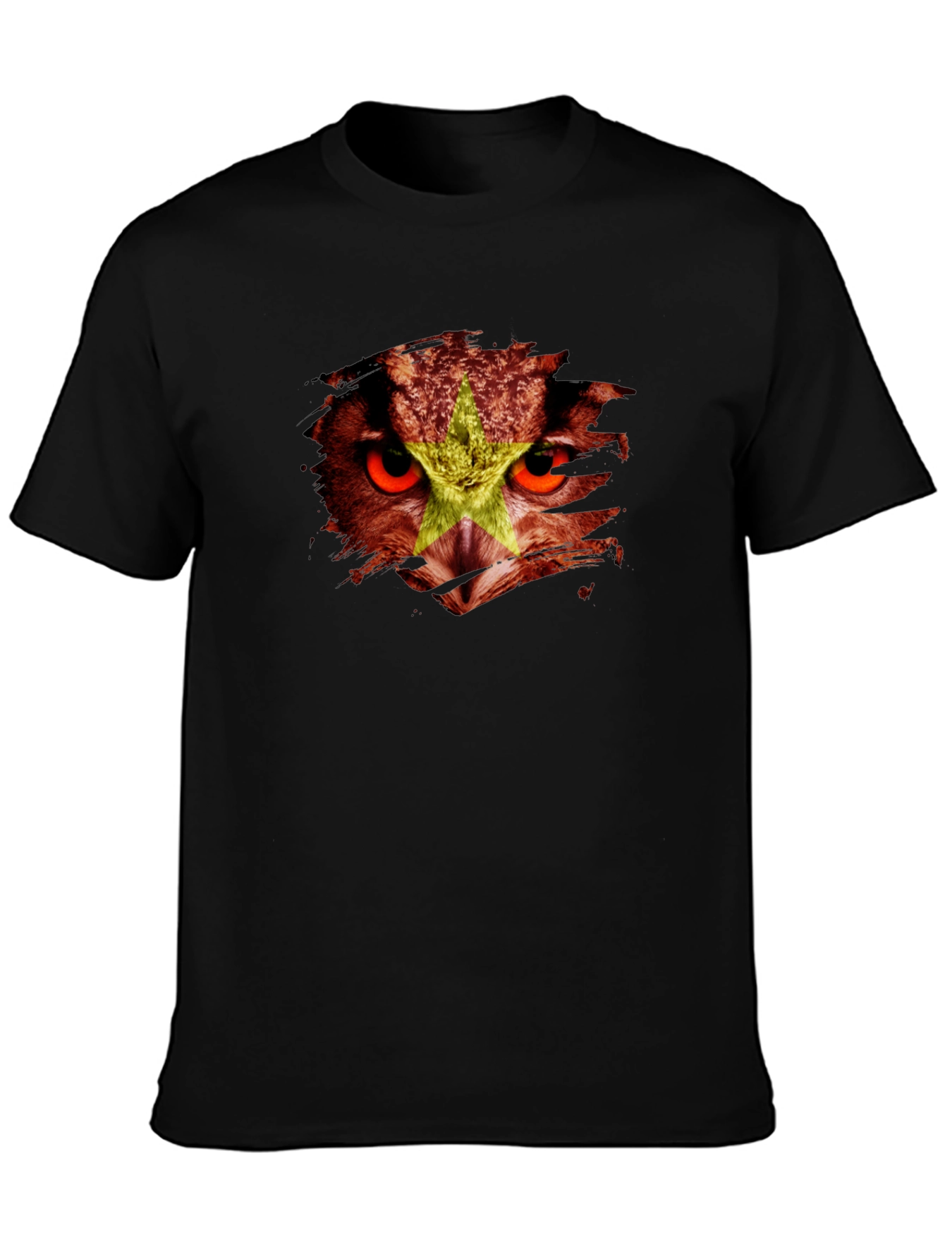 Vietnam Owl Flag Graphic Print Black T-Shirt