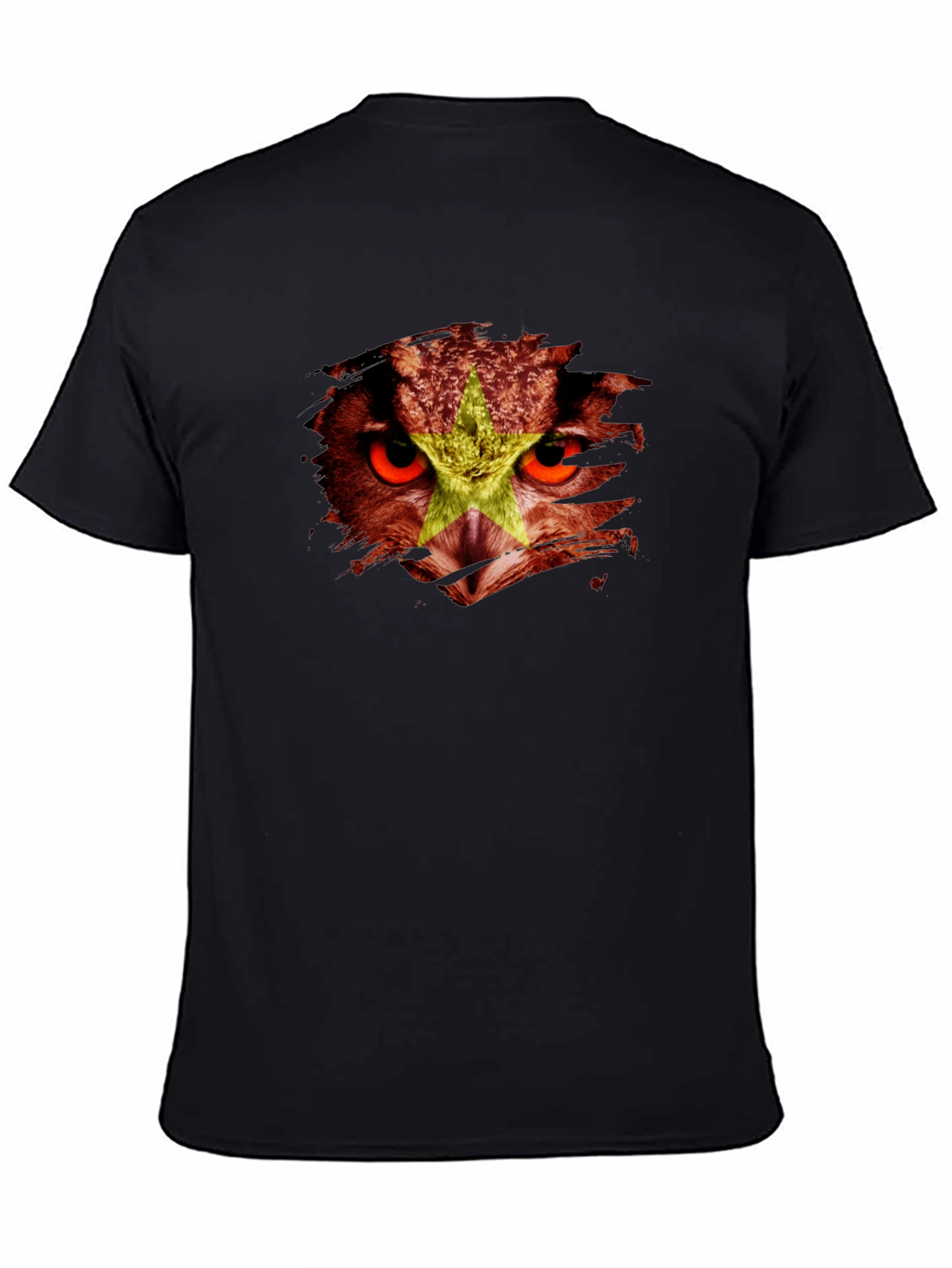 Vietnam Owl Flag Graphic Print Black T-Shirt