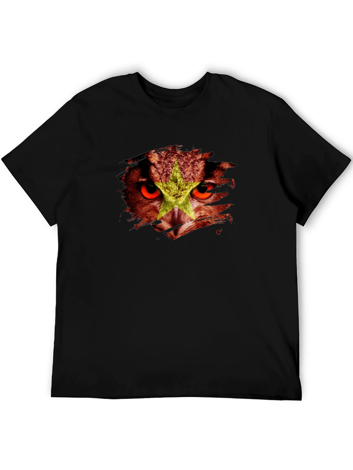 Vietnam Owl Flag Graphic Print Black T-Shirt
