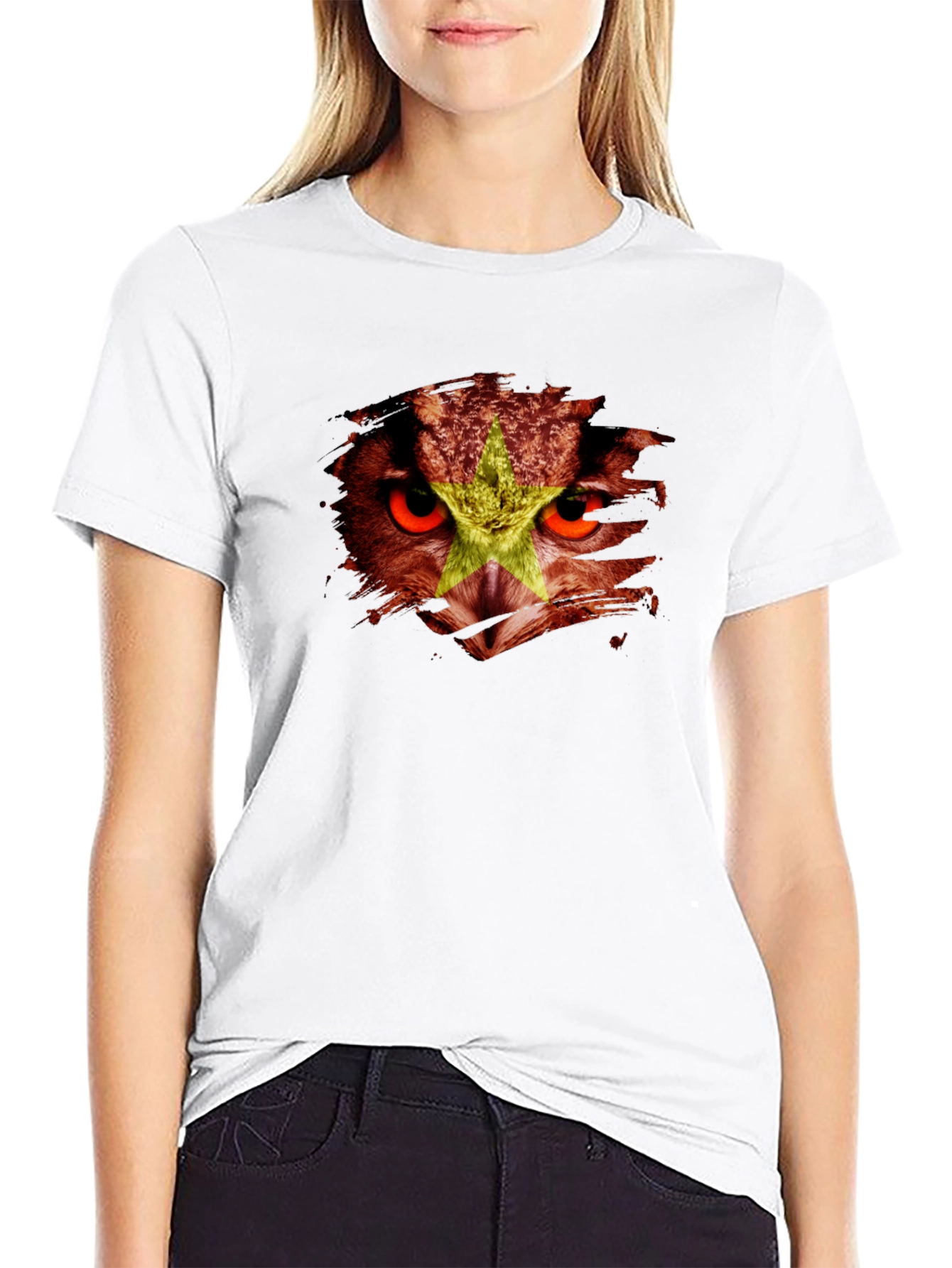 Vietnam Owl Flag Graphic Print Black T-Shirt