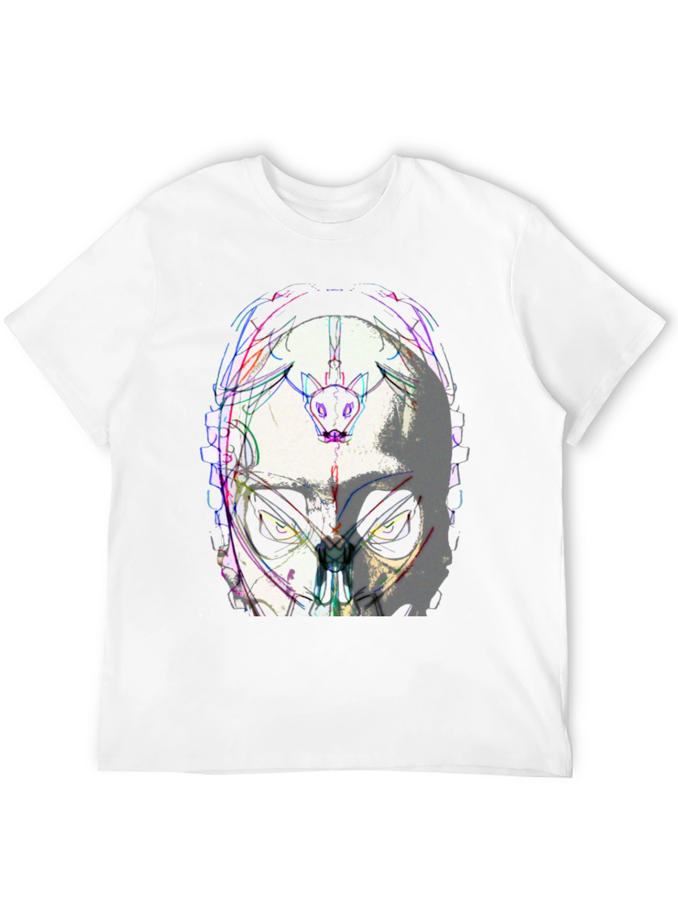 Abstract Mask Graphic Tee - Black Cotton Blend