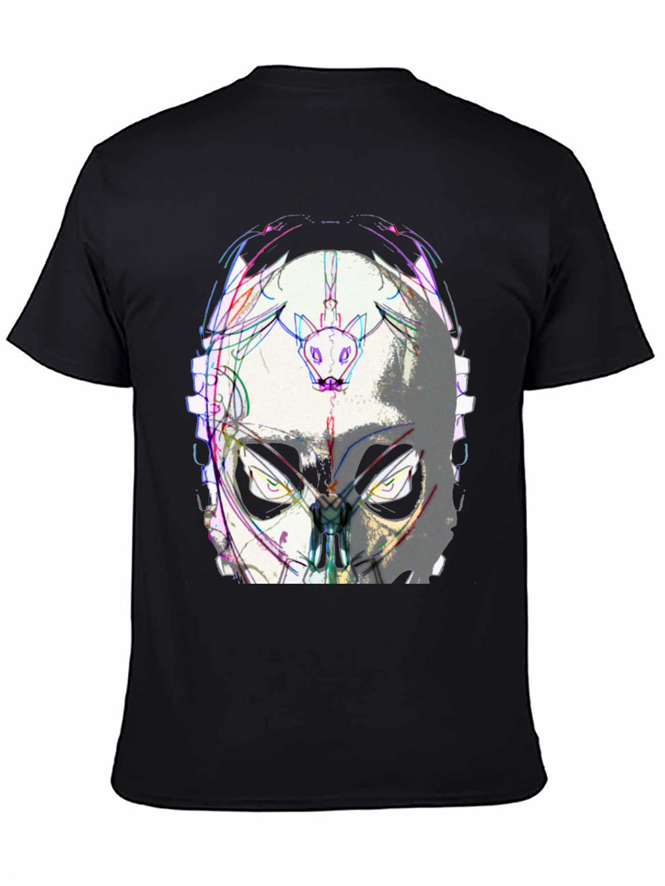 Abstract Mask Graphic Tee - Black Cotton Blend