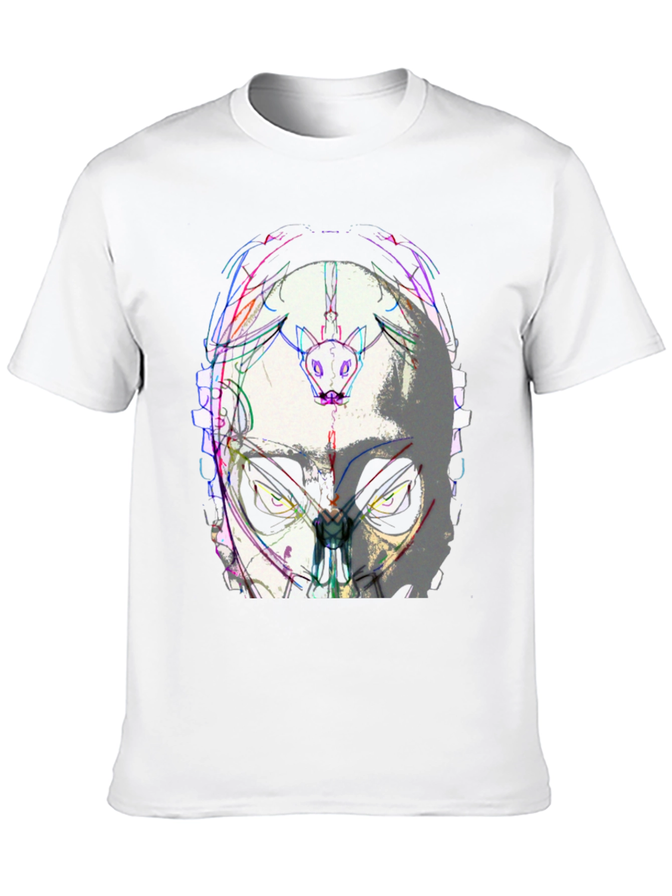 Abstract Mask Graphic Tee - Black Cotton Blend