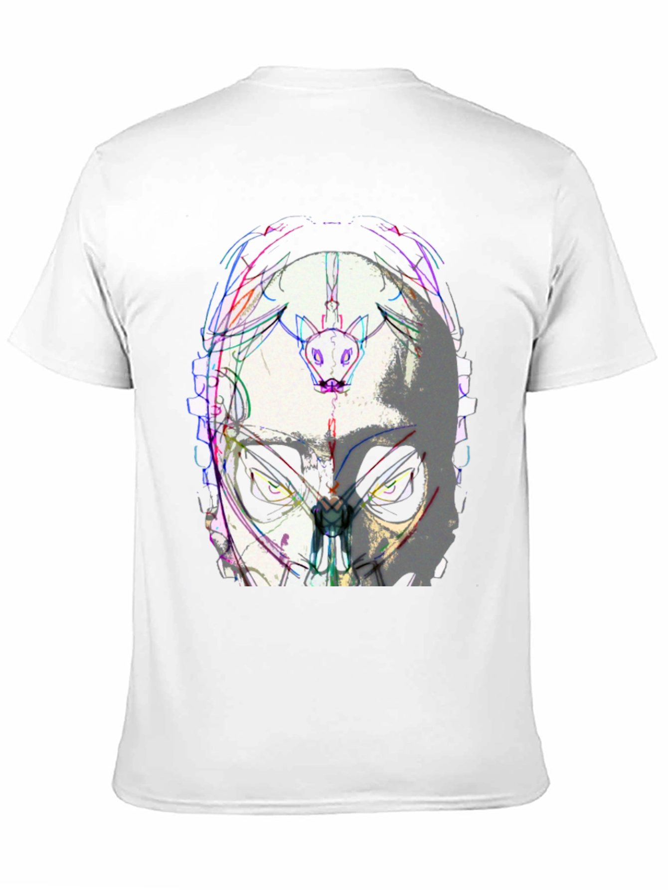 Abstract Mask Graphic Tee - Black Cotton Blend