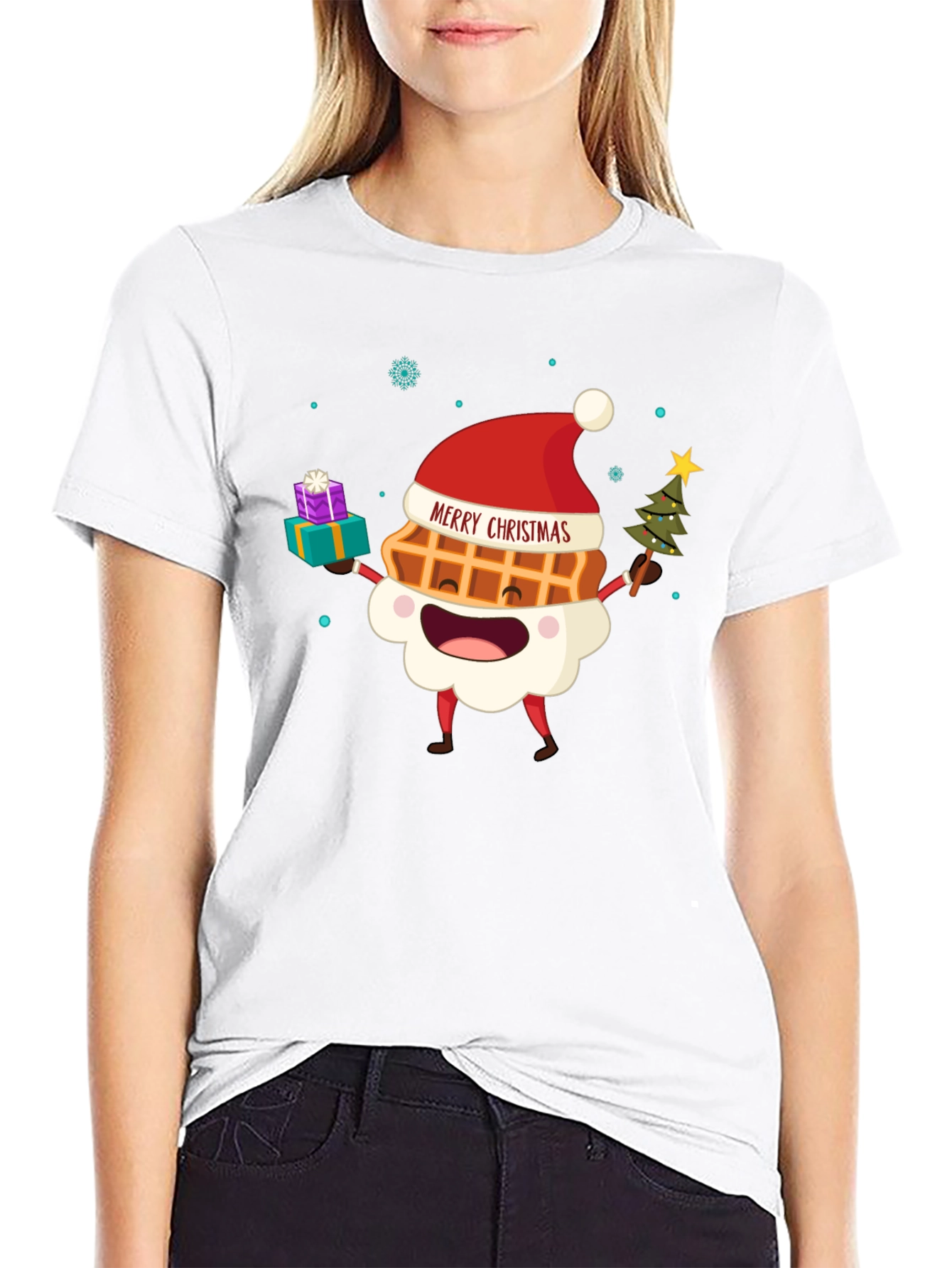 Merry Christmas Waffle Graphic Tee