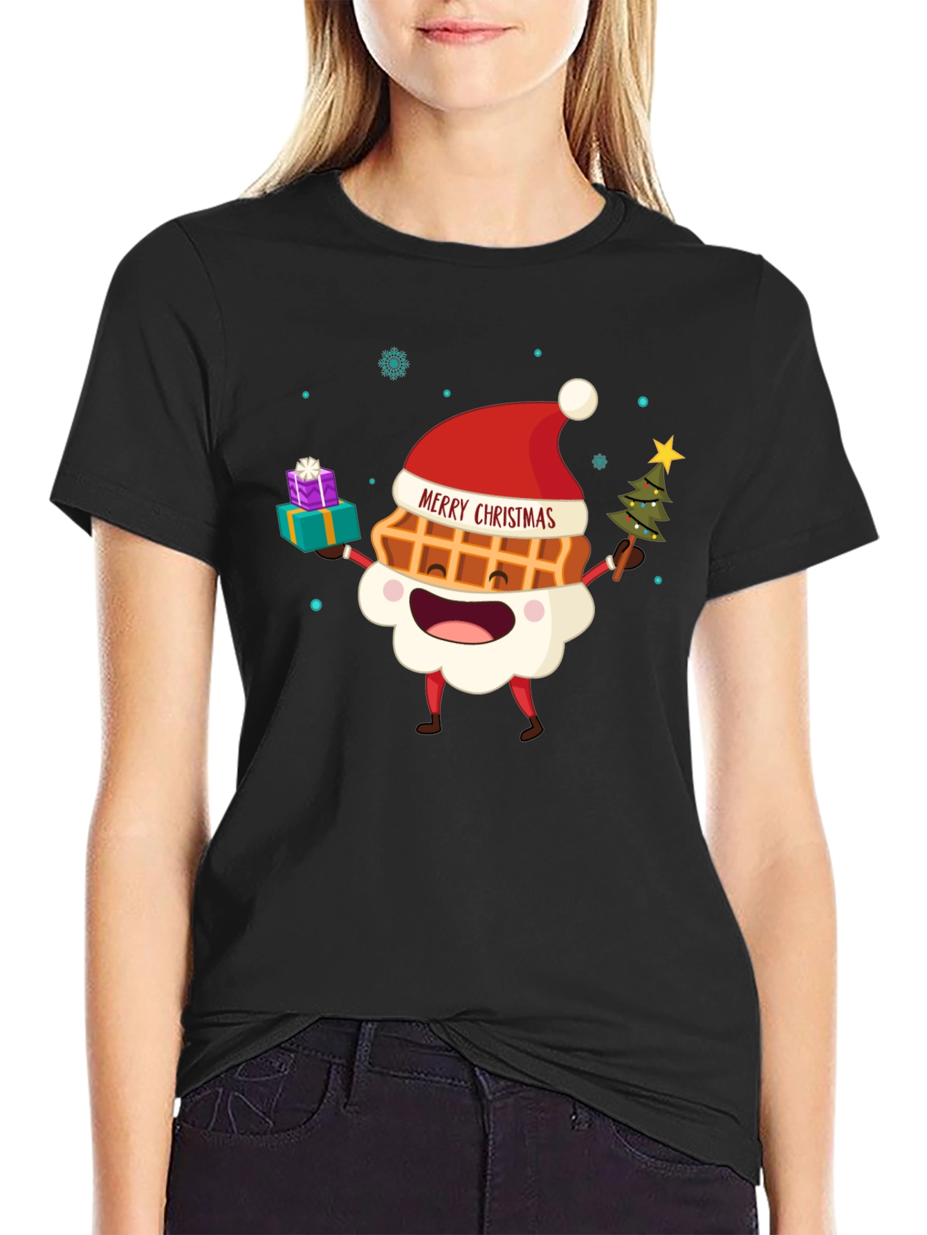 Merry Christmas Waffle Graphic Tee