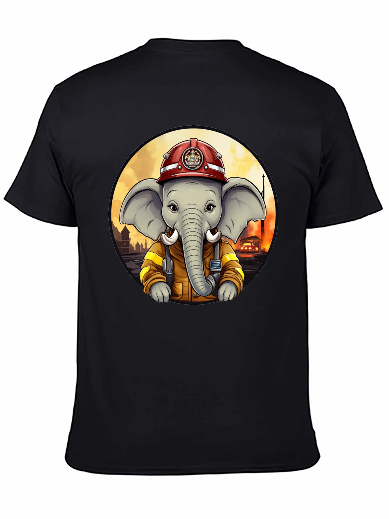 Elephant Firefighter T-Shirt - Cartoon Style